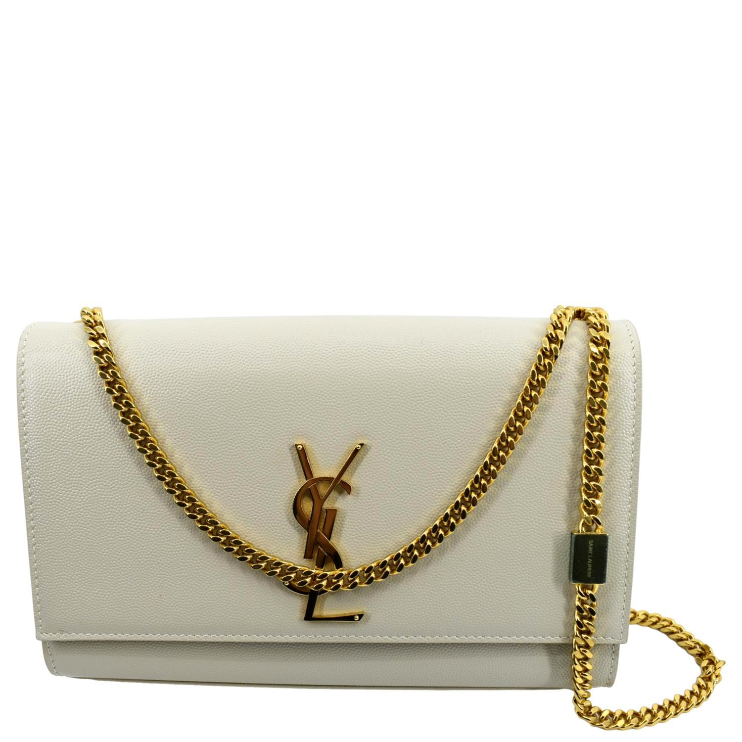 YSL Saint Laurent Yves Kate Grain De Poudre Shoulder Bag Ivory Leather