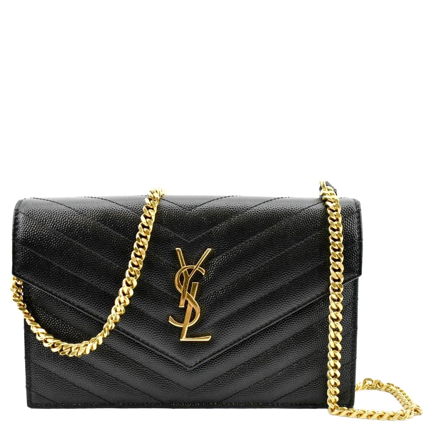 YSL Saint Laurent Saint Wallet On Shoulder Bag Leather Black Crossbody Bag