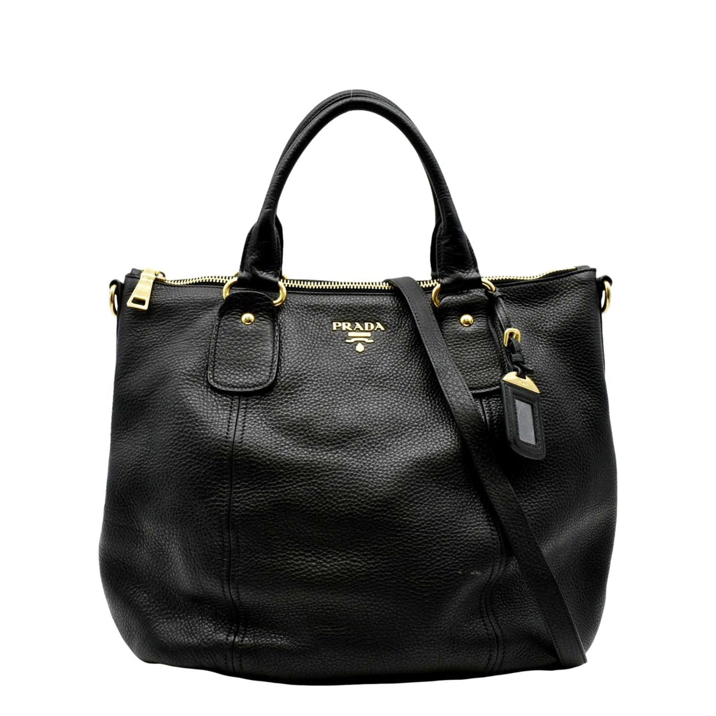 Prada Daino Tote Shoulder Bag Leather Vitello Black