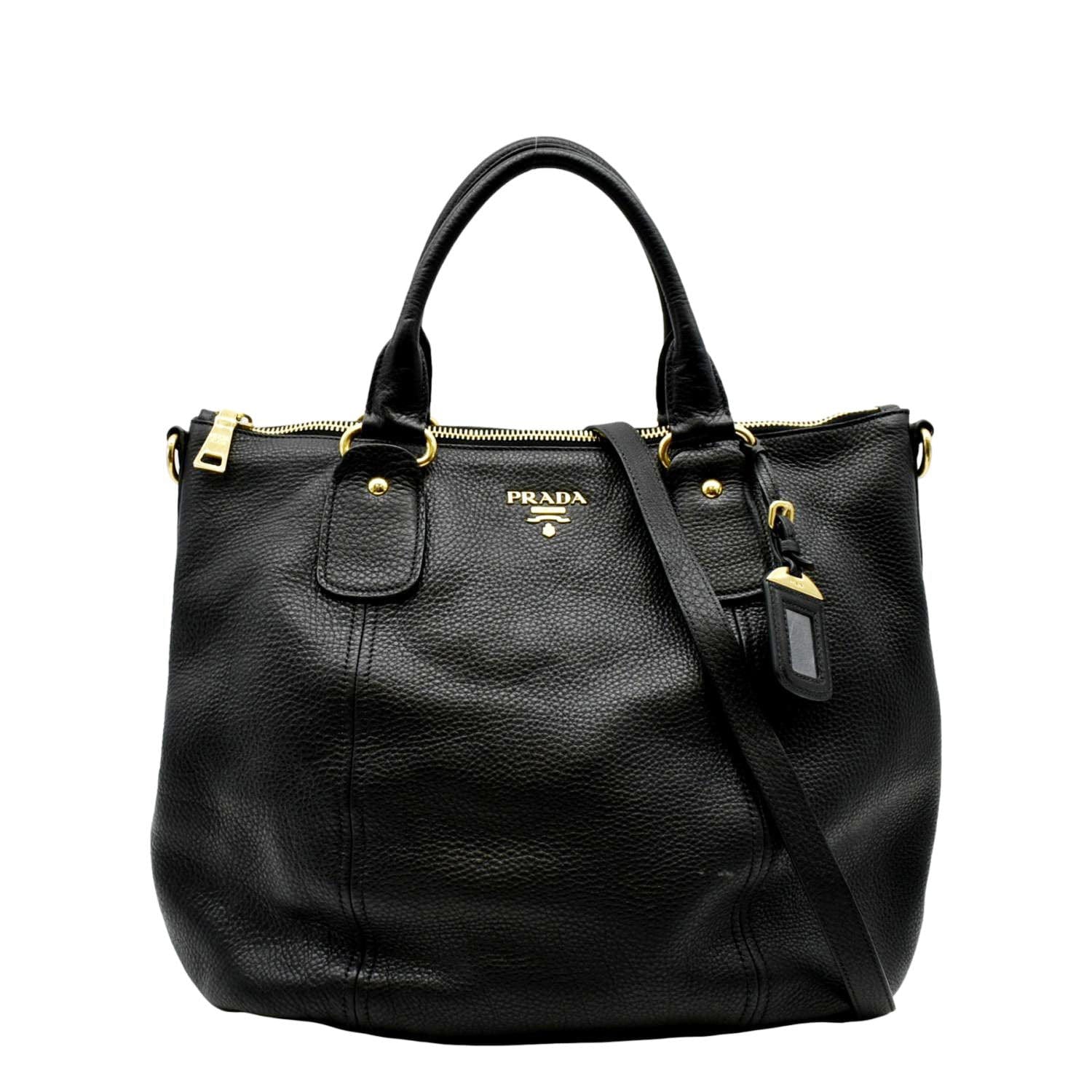 Prada Daino Tote Shoulder Bag Leather Vitello Black