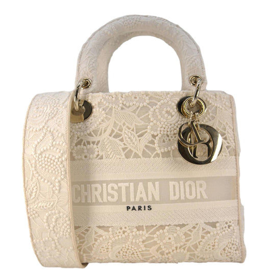 Dior Lady Lite Shoulder Bag Canvas White Embroidered Lady D Lite
