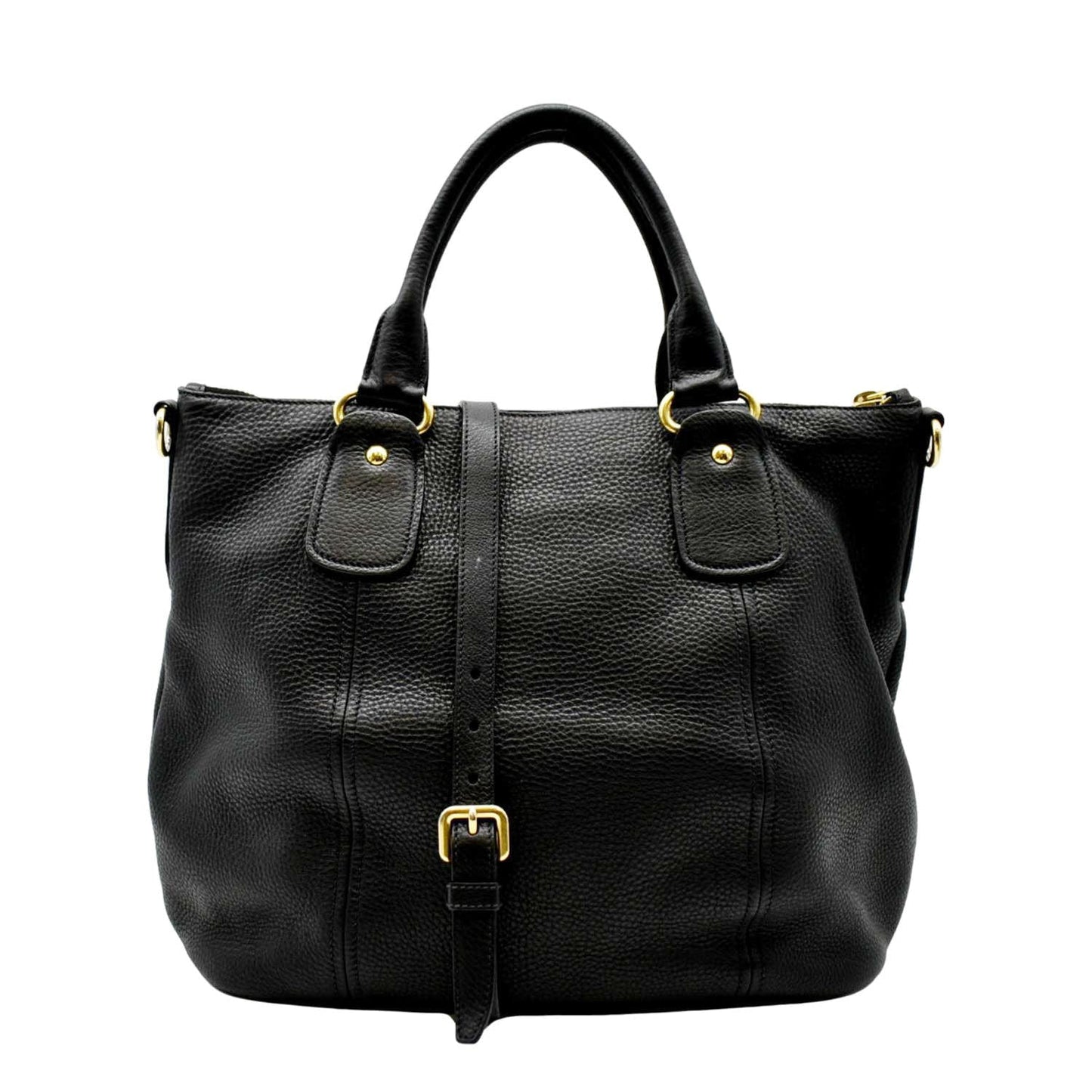 Vitello Daino Tote Shoulder Bag Leather Black