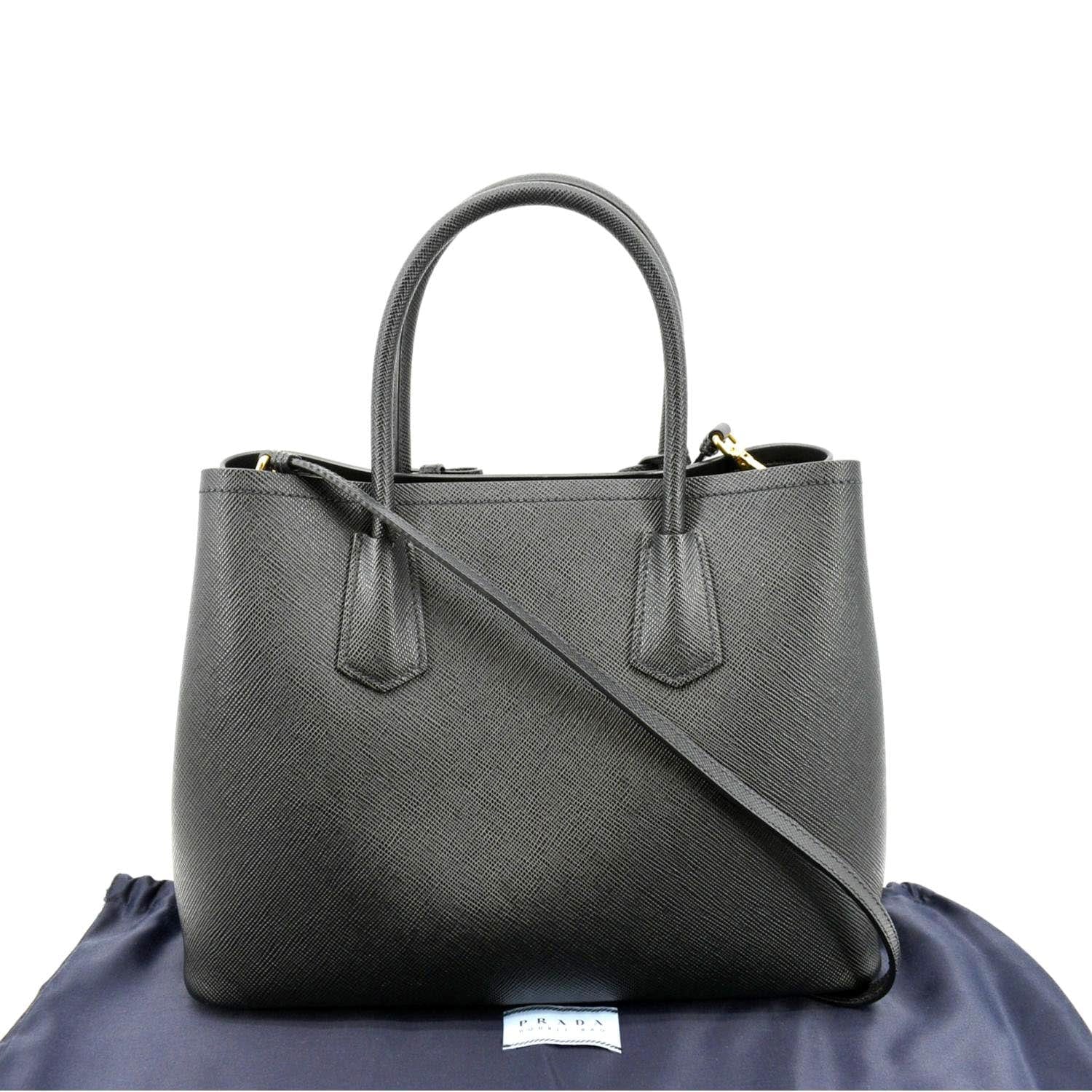 Prada Double Shoulder Tote Bag Leather Saffiano Black Shoulder Bag