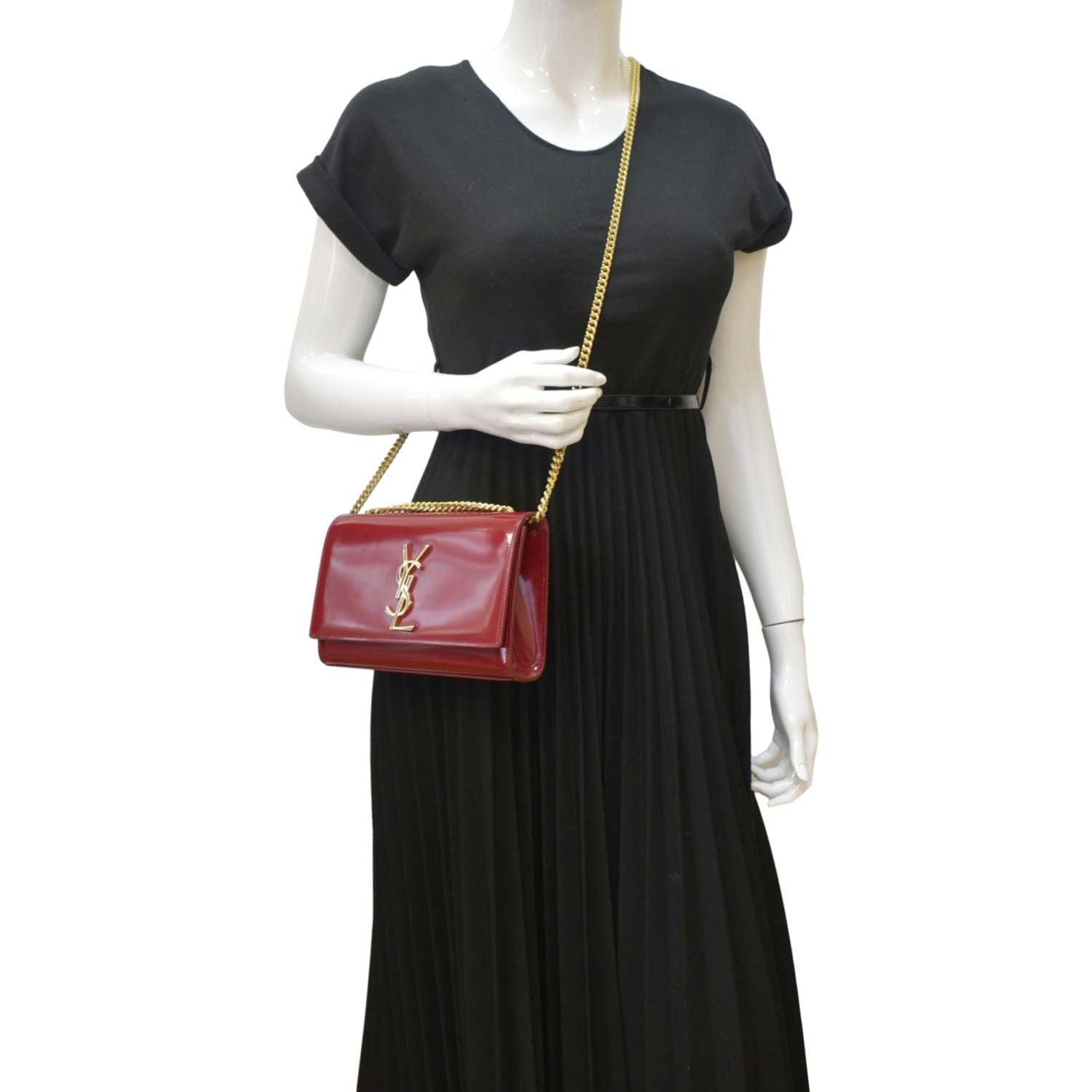 YSL Saint Laurent Yves Kate Clutch Crossbody Bag Leather Red Chain Clutch Bag