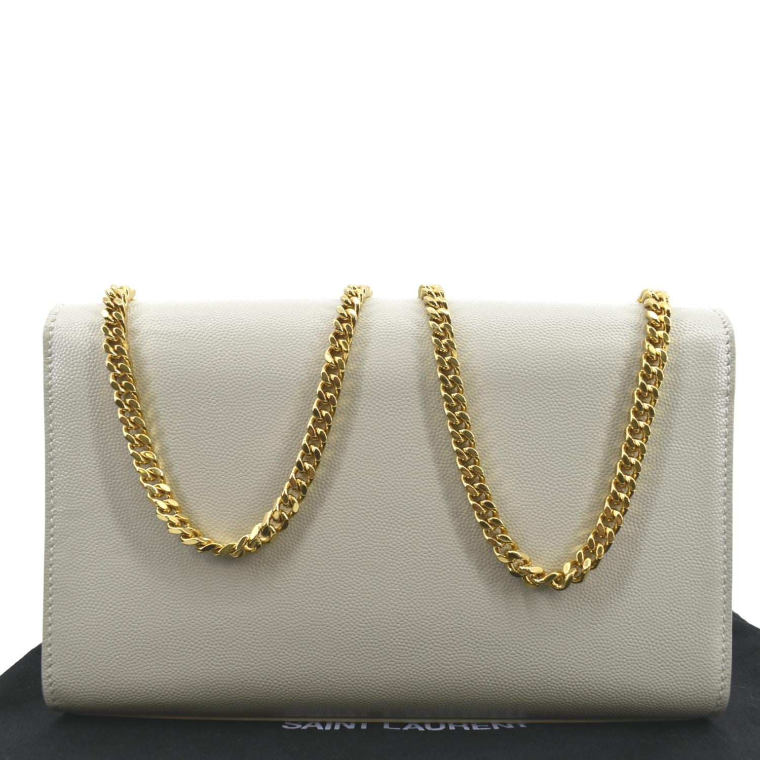YSL Saint Laurent Yves Kate Grain De Poudre Shoulder Bag Ivory Leather