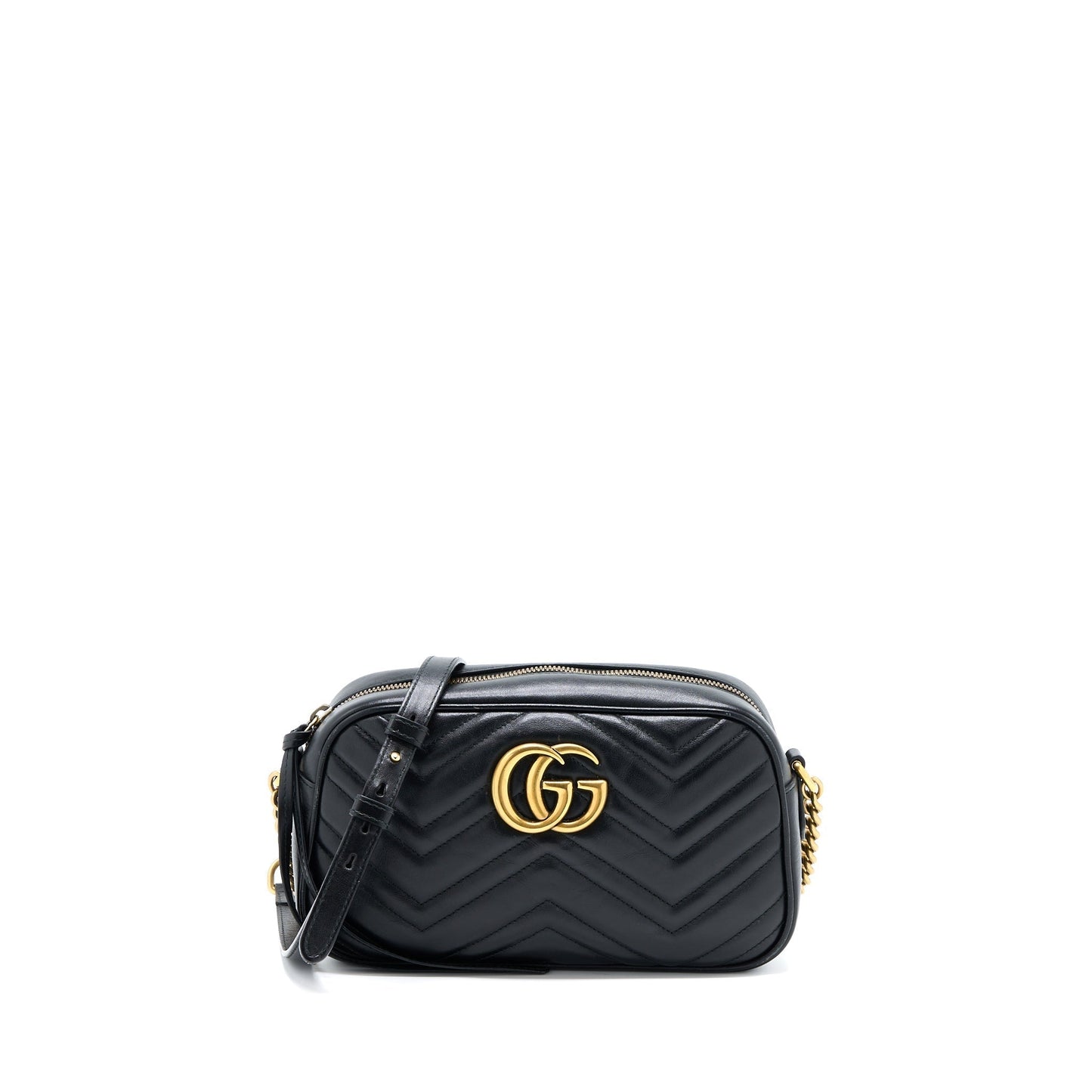 Gucci Marmont Calfskin Handbag Matelasse Black Travel Bag