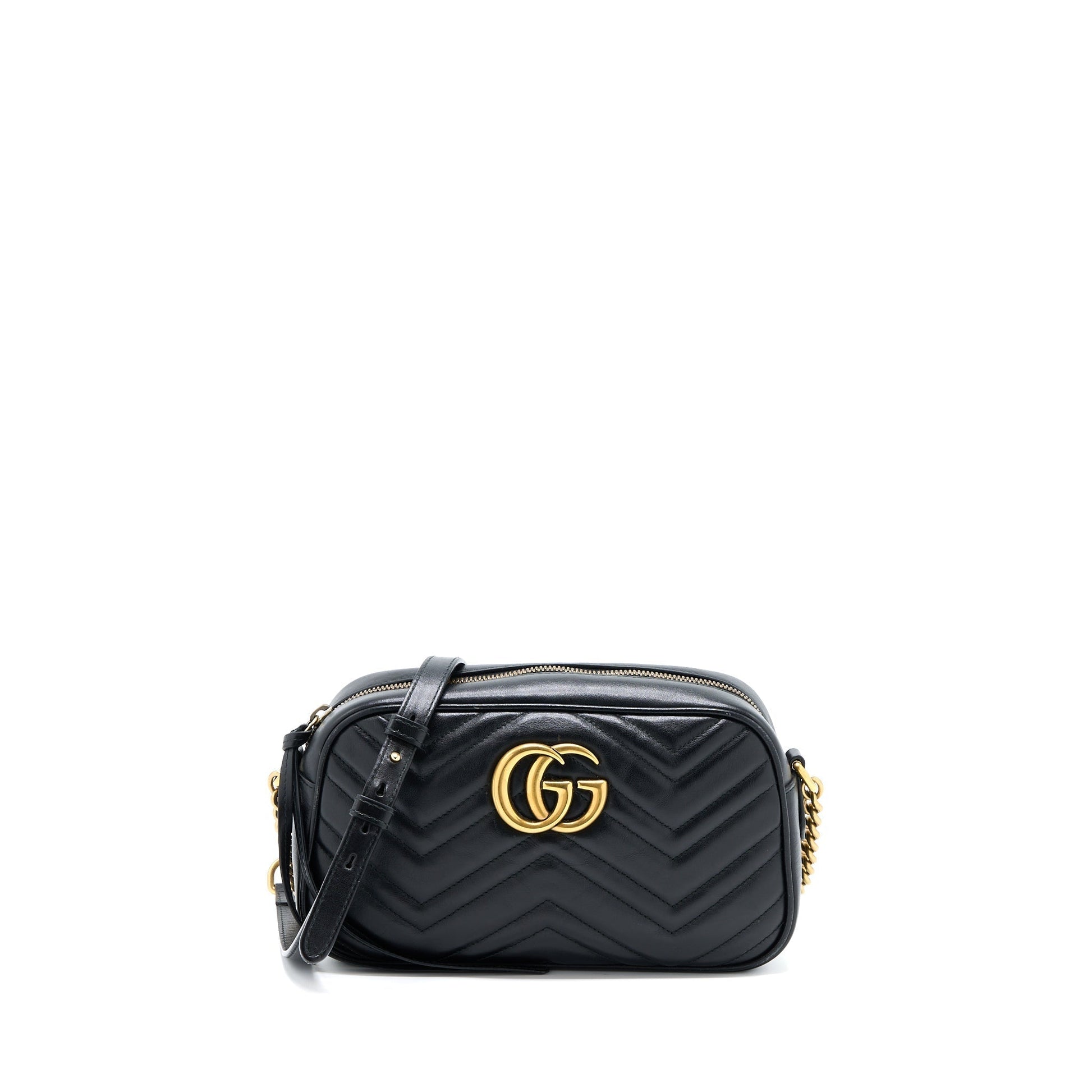 Gucci Marmont Calfskin Handbag Matelasse Black Travel Bag