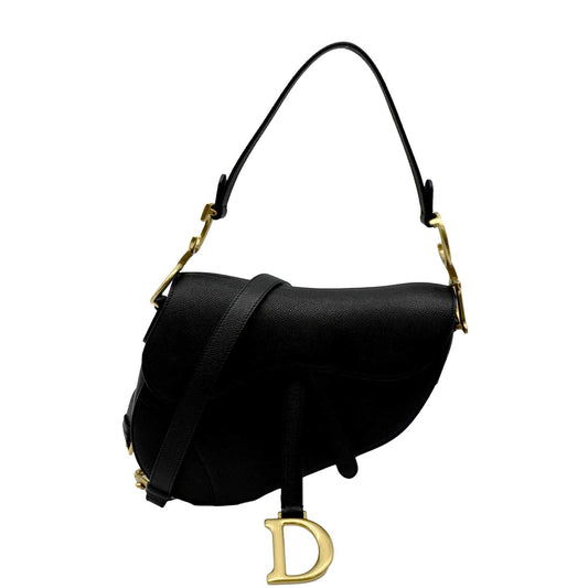 Dior Saddle Grained Calfskin Satchel Shoulder Bag Leather Black