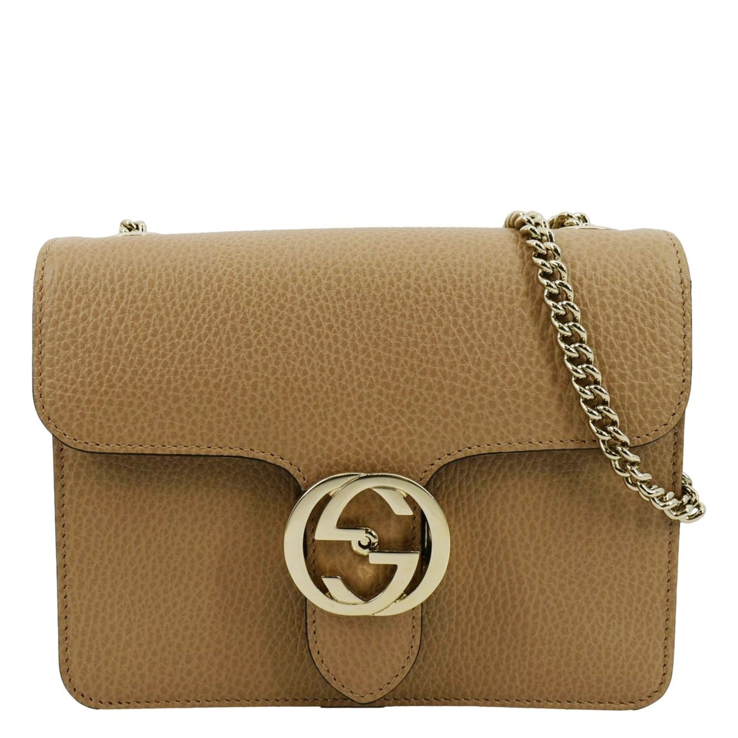 Gucci Interlocking Calfskin Shoulder Bag Leather Beige