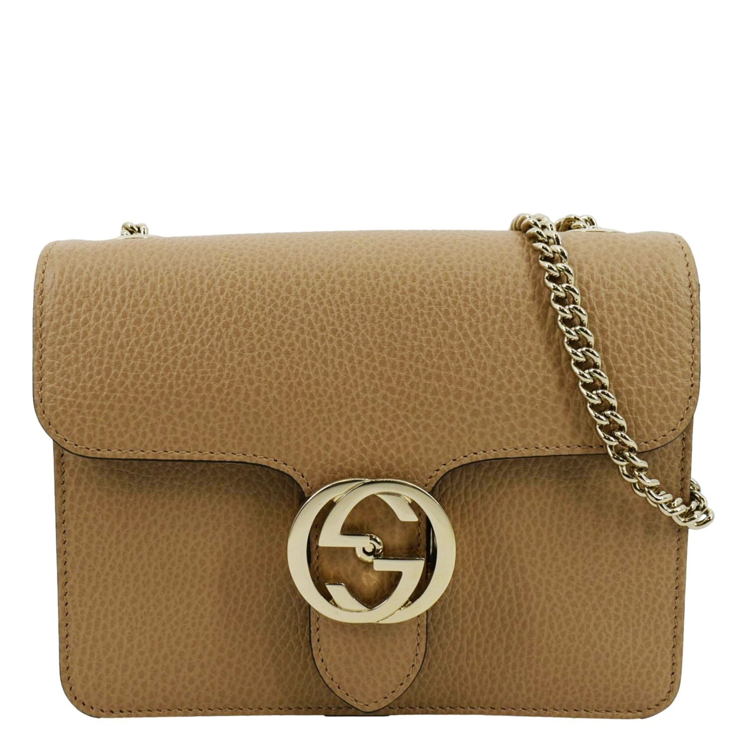 Gucci Interlocking Calfskin Shoulder Bag Leather Beige