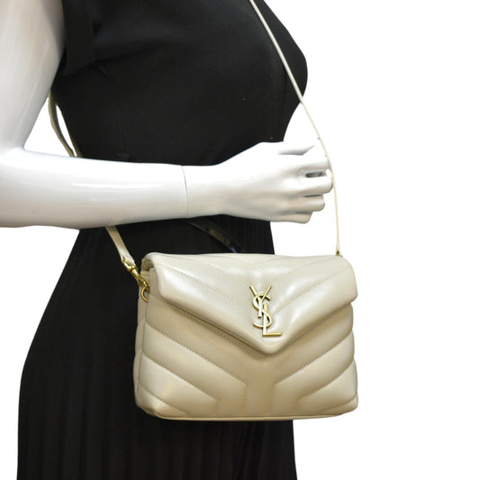 YSL Saint Laurent Yves Loulou Crossbody Bag Ivory Leather Matelasse Toy