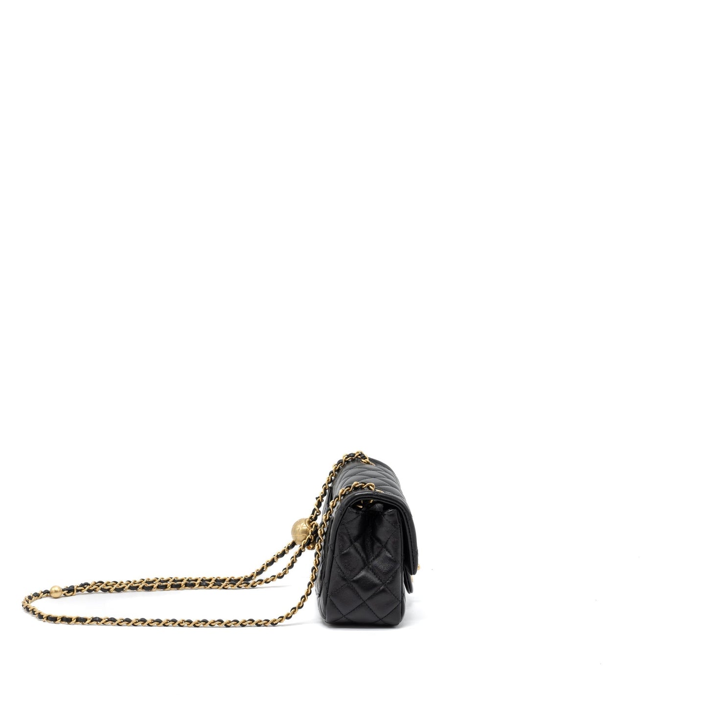 Chanel Pearl Crush Square Flap Lambskin Brushed Black Shoulder Bag Microchip 2