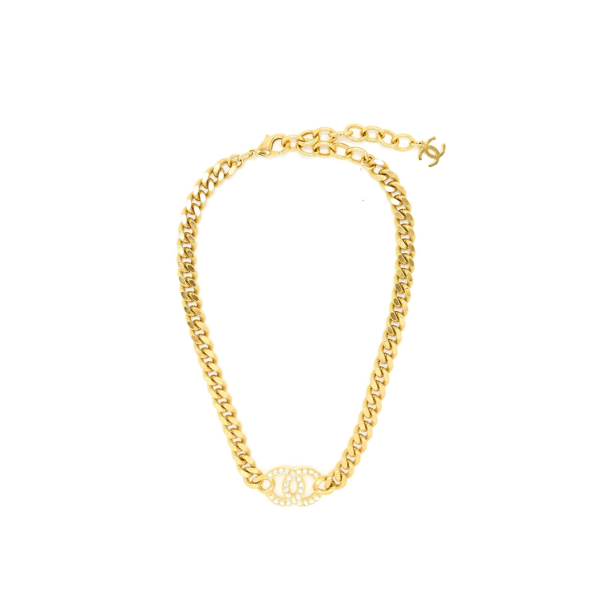 Chanel Crystal CC Logo Choker Tone Gold Handbag