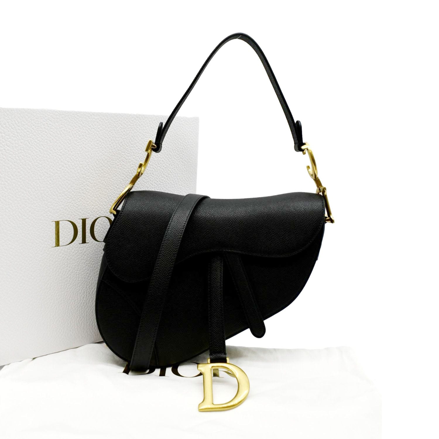 Dior Saddle Grained Calfskin Satchel Shoulder Bag Leather Black