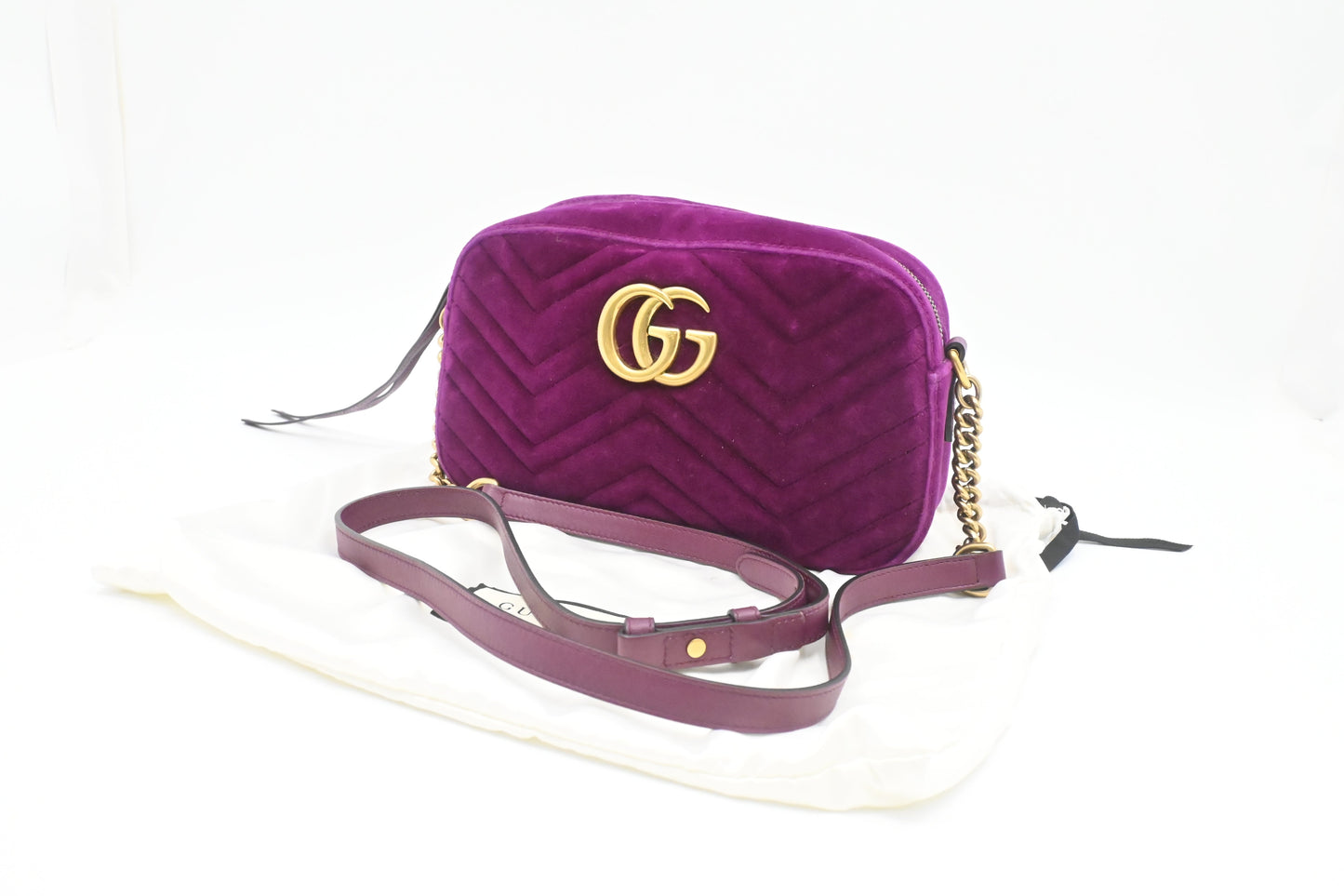 Gucci Marmont Purple Velvet Matelasse Shoulder Bag
