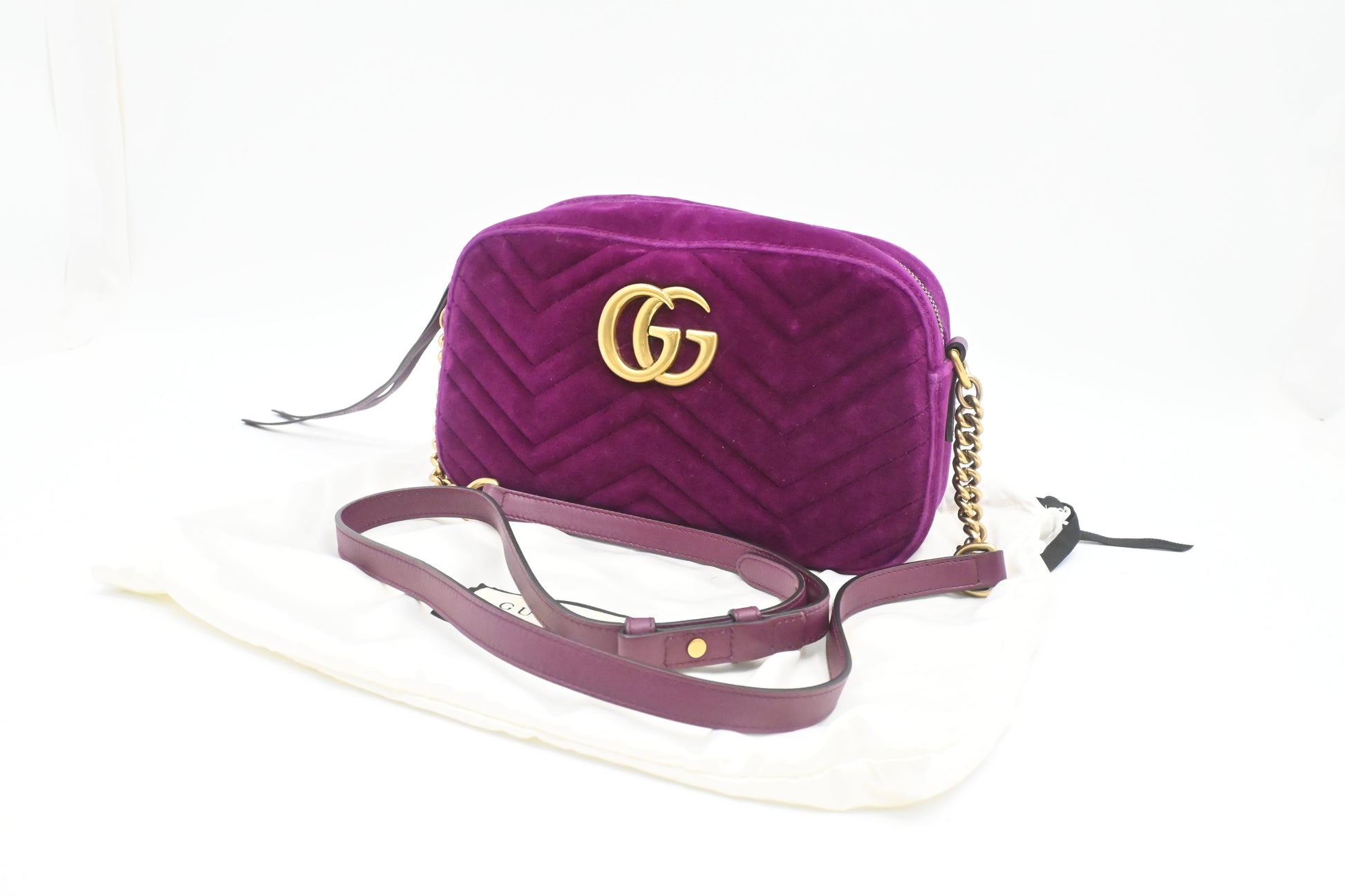 Gucci Marmont Purple Velvet Matelasse Shoulder Bag