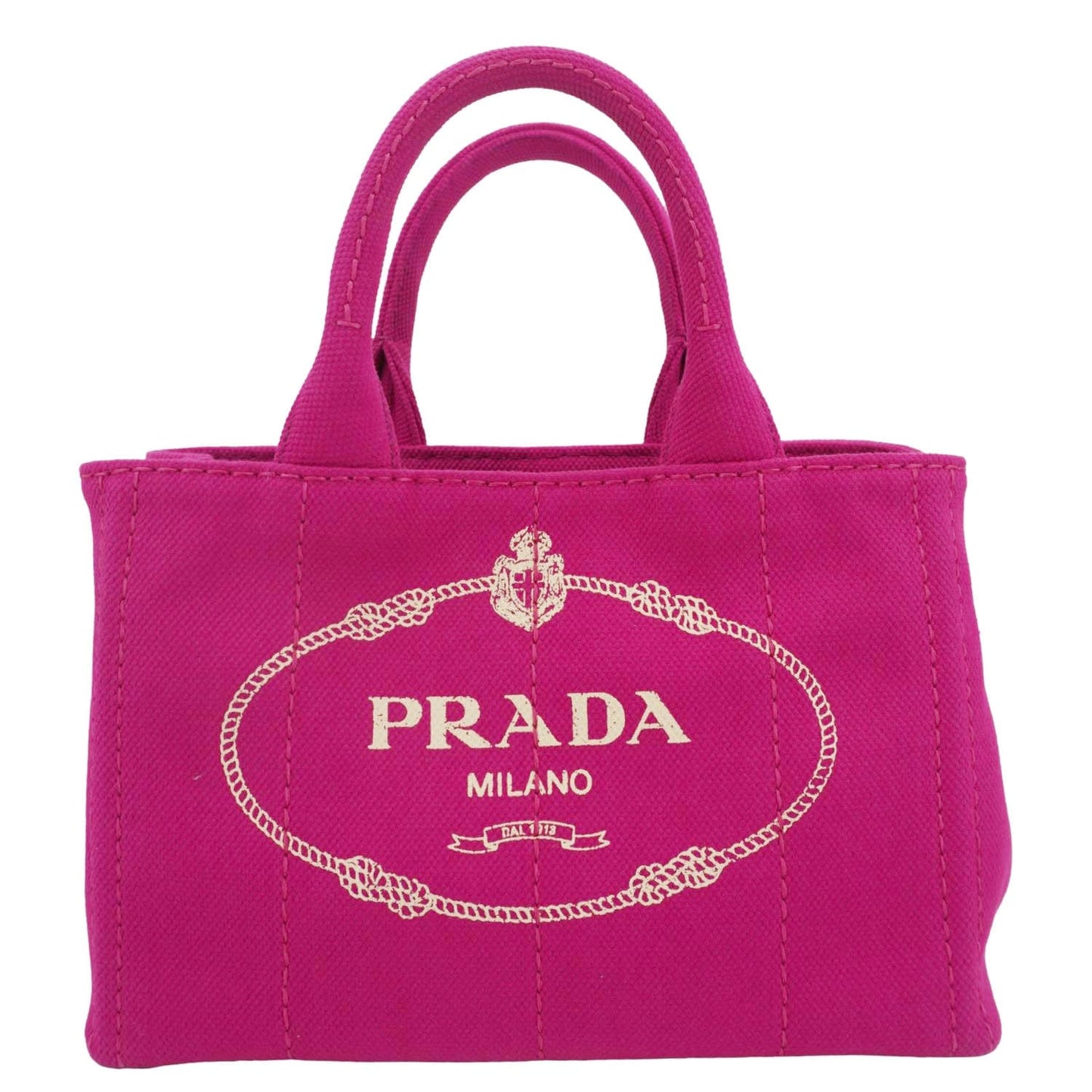 Prada Canapa Print Tote Bag Canvas Pink Small