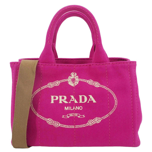 Prada Canapa Print Tote Bag Canvas Pink Small