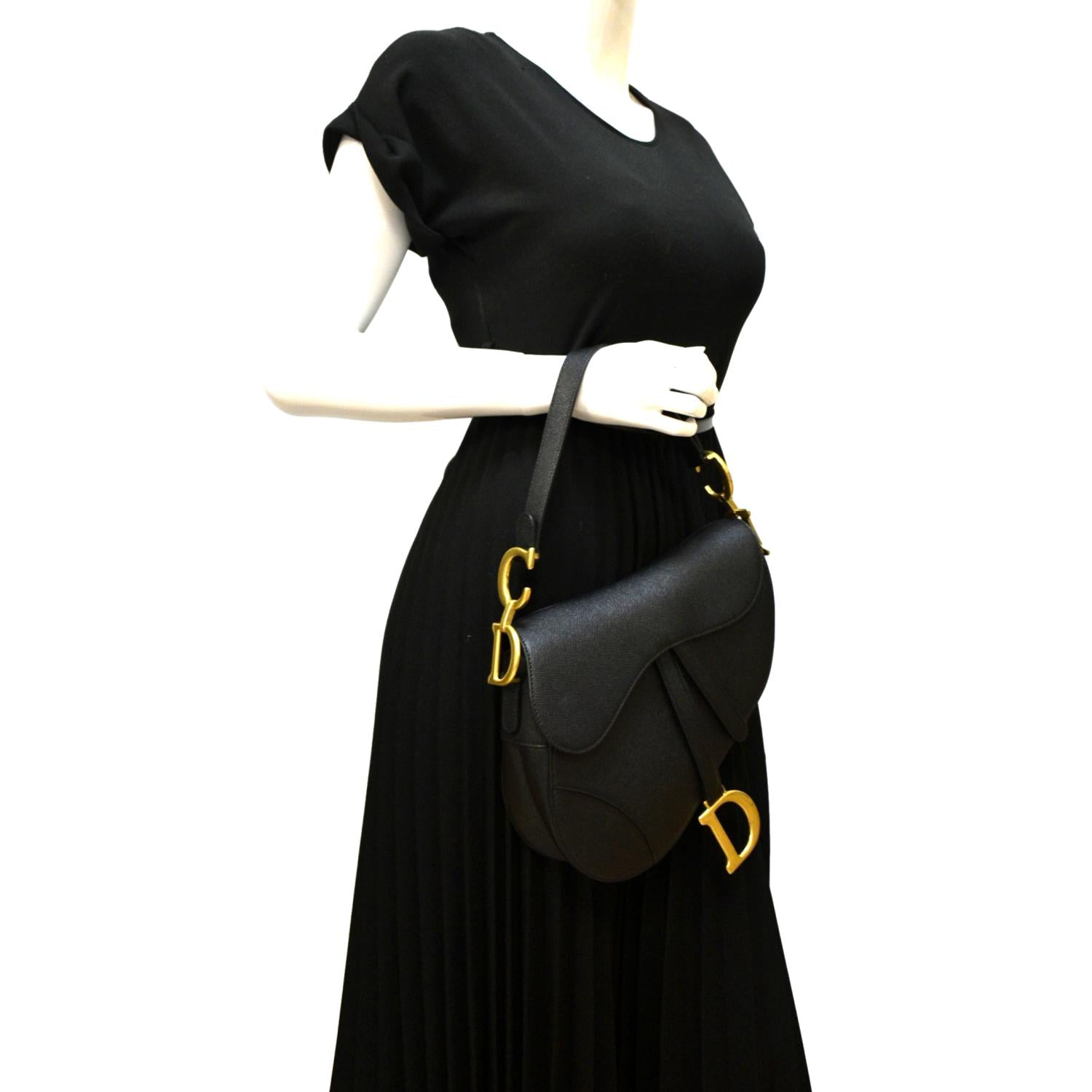 Dior Saddle Grained Calfskin Satchel Shoulder Bag Leather Black Satchel Bag