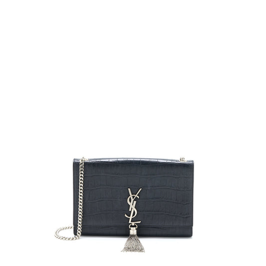 YSL Saint Laurent Saint Laurent Kate Purse Crocodile Embossed Grey Leather Travel Bag