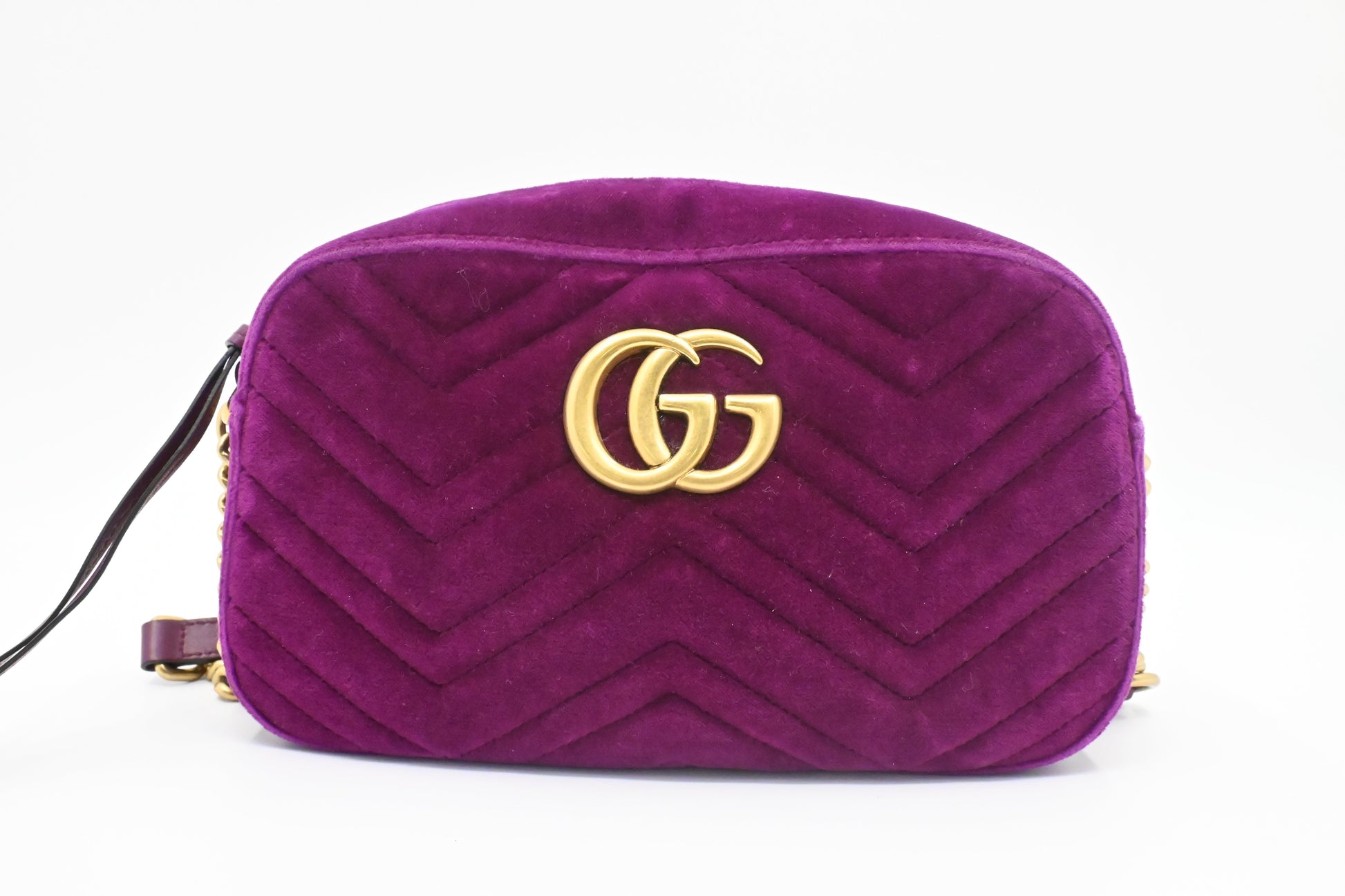 Gucci Marmont Purple Velvet Matelasse Shoulder Bag