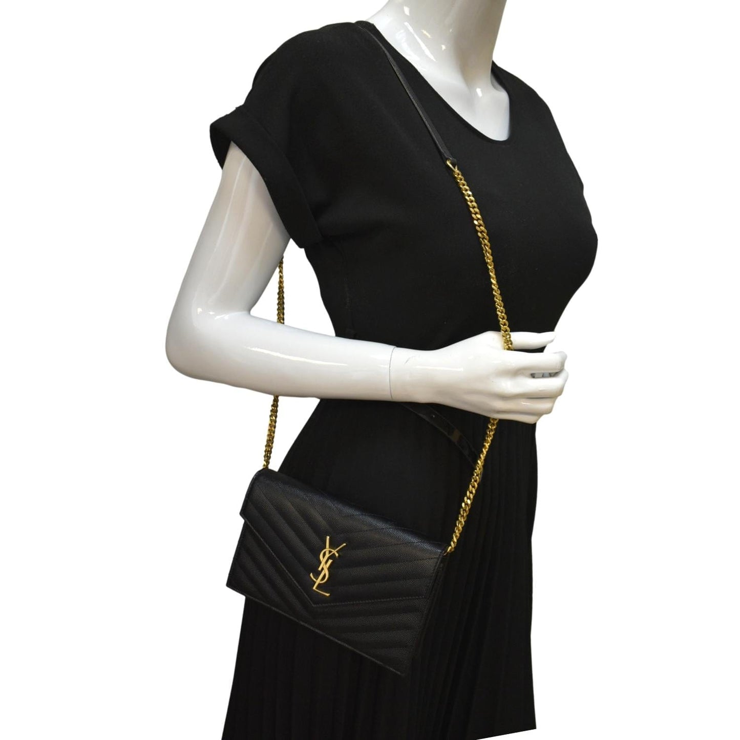 YSL Saint Laurent Saint Wallet On Shoulder Bag Leather Black Crossbody Bag