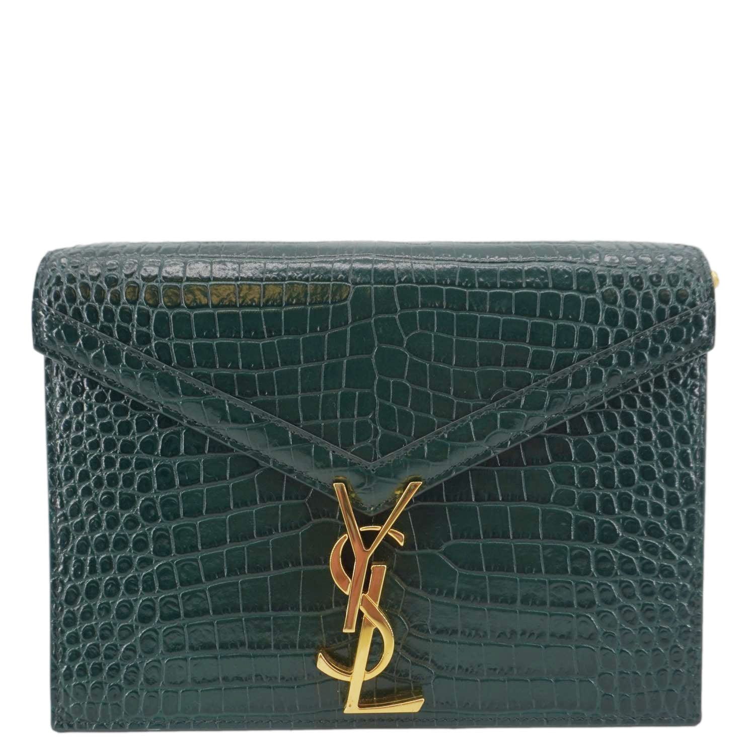 YSL Saint Laurent Yves Cassandra Shoulder Bag Leather Green Embossed