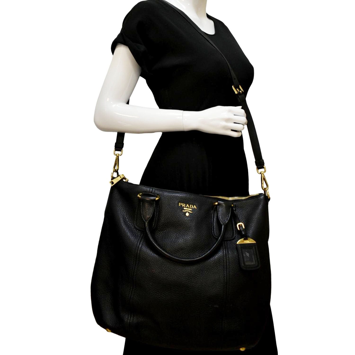 Prada Daino Tote Shoulder Bag Leather Vitello Black