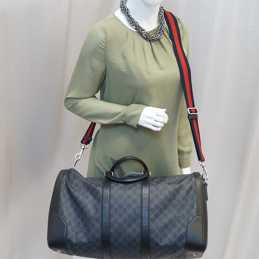 Gucci Soft Supreme Carry On Duffle Travel Bag Black