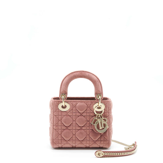 Dior Lady Velvet With Crystal Light Hardware Handbag Pink Gold Travel Bag