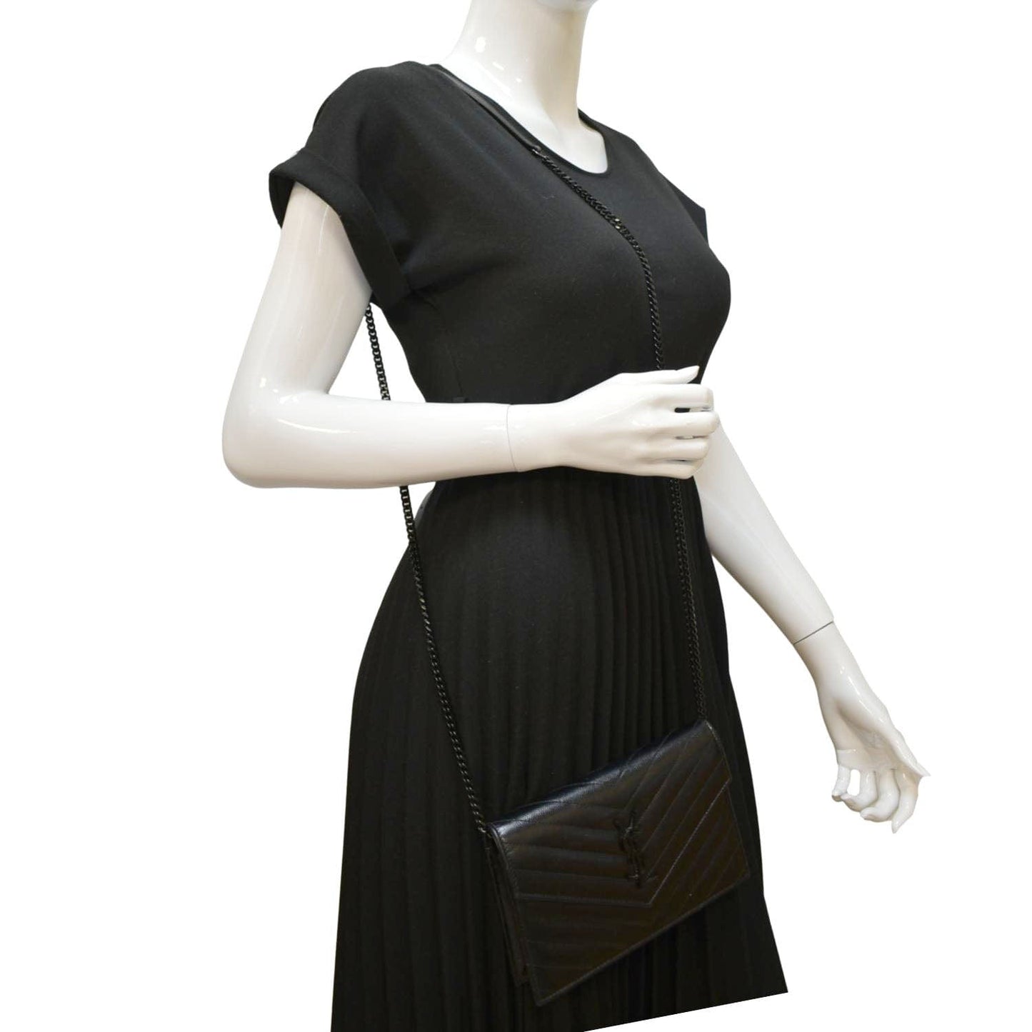 YSL Saint Laurent Yves Envelope Crossbody Bag Leather Black Chain