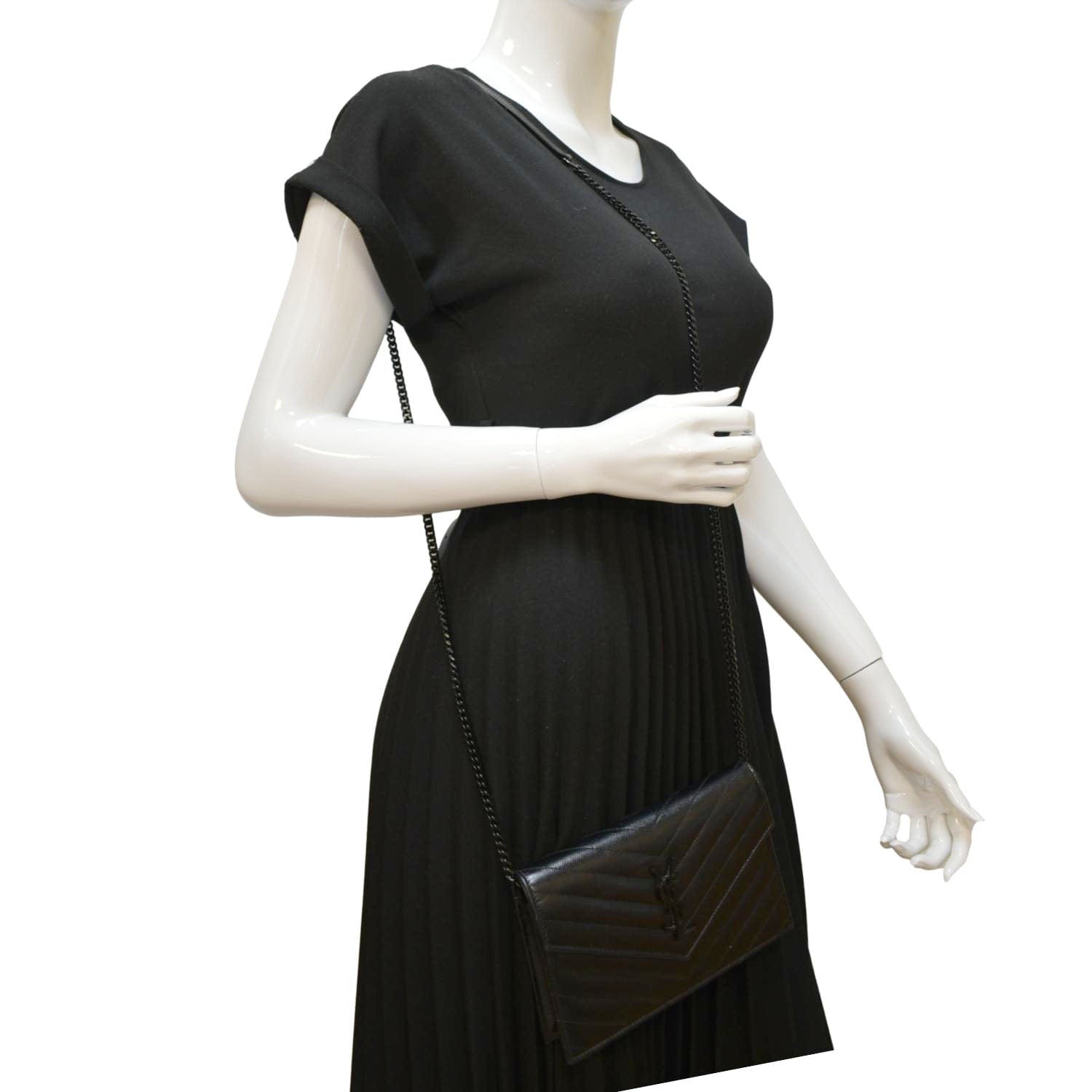 YSL Saint Laurent Yves Envelope Crossbody Bag Leather Black Chain