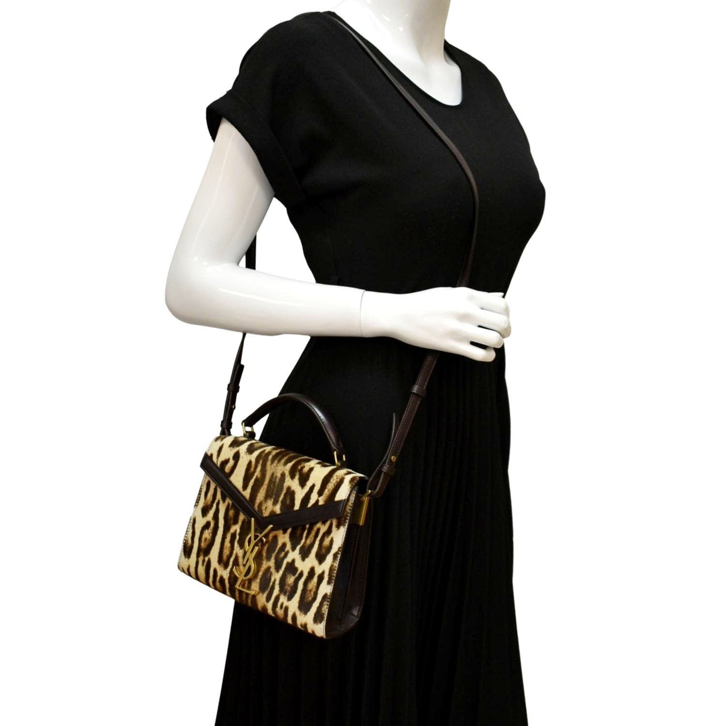 YSL Saint Laurent Yves Cassandra Leopard Print Shoulder Bag Maroon Canvas Monogram