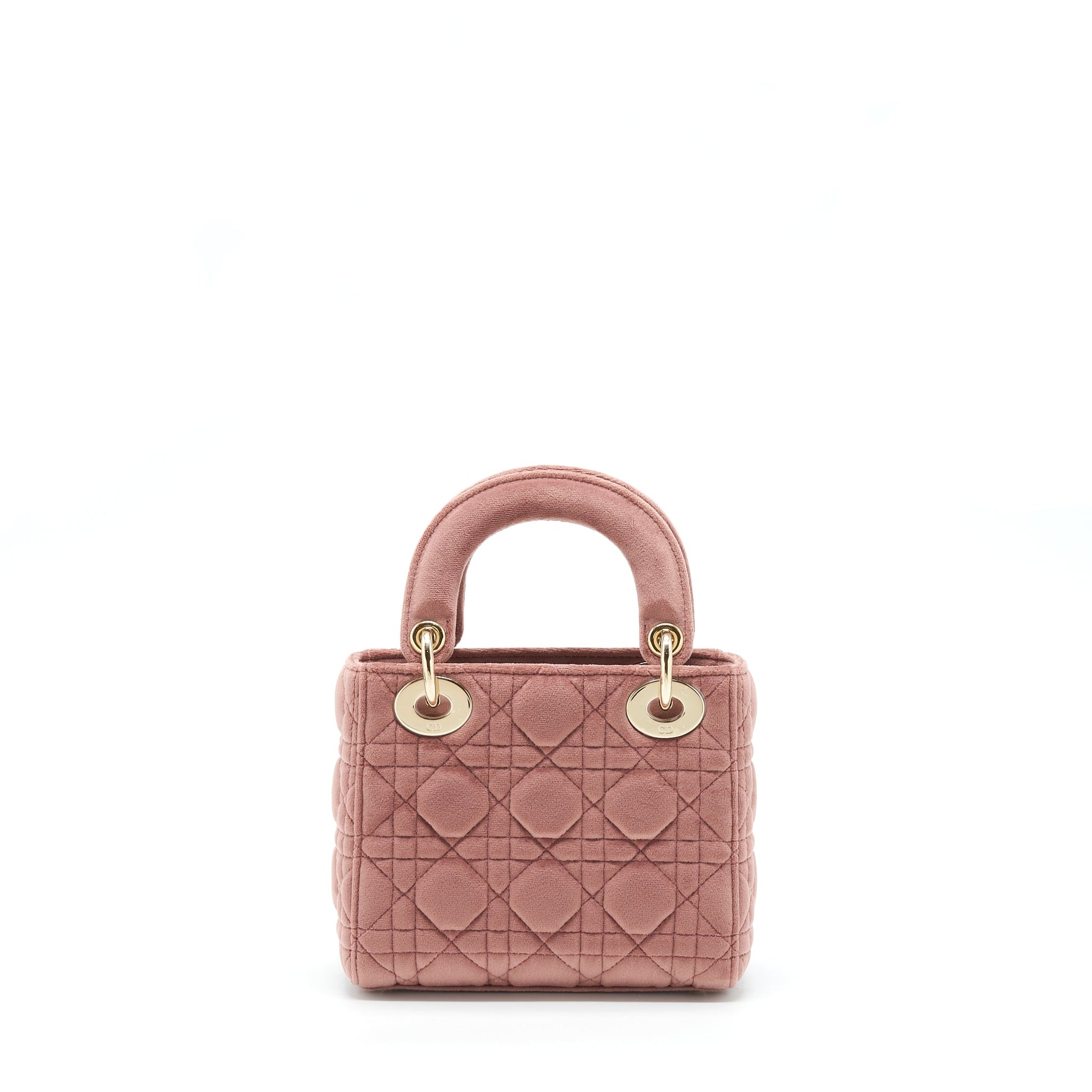 Dior Lady Velvet With Crystal Light Hardware Handbag Pink Gold Travel Bag