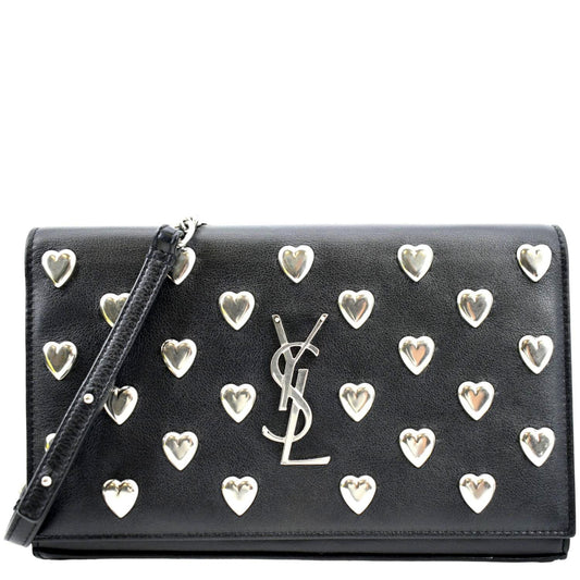 YSL Saint Laurent Saint Kate Heart Studded Shoulder Bag Leather Black