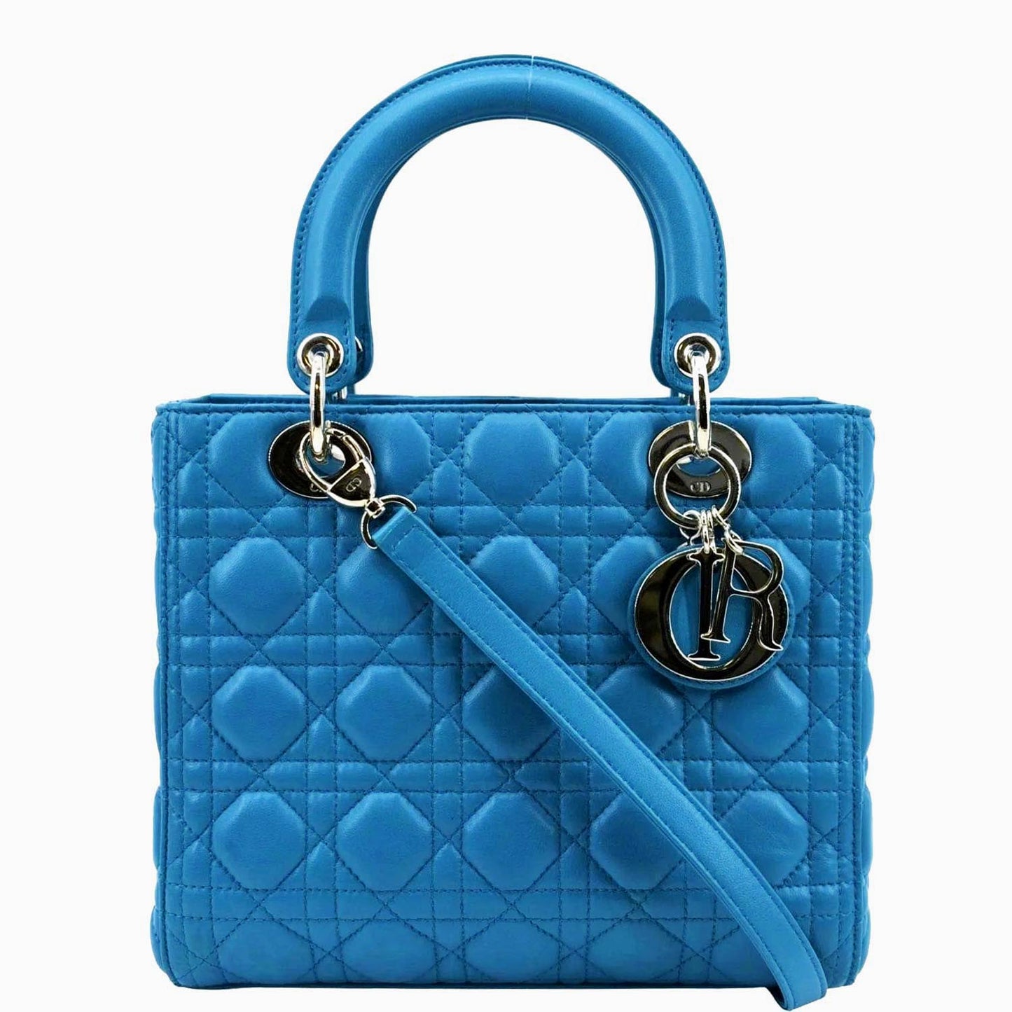 Dior Lady Cannage Shoulder Bag Leather Lambskin Blue