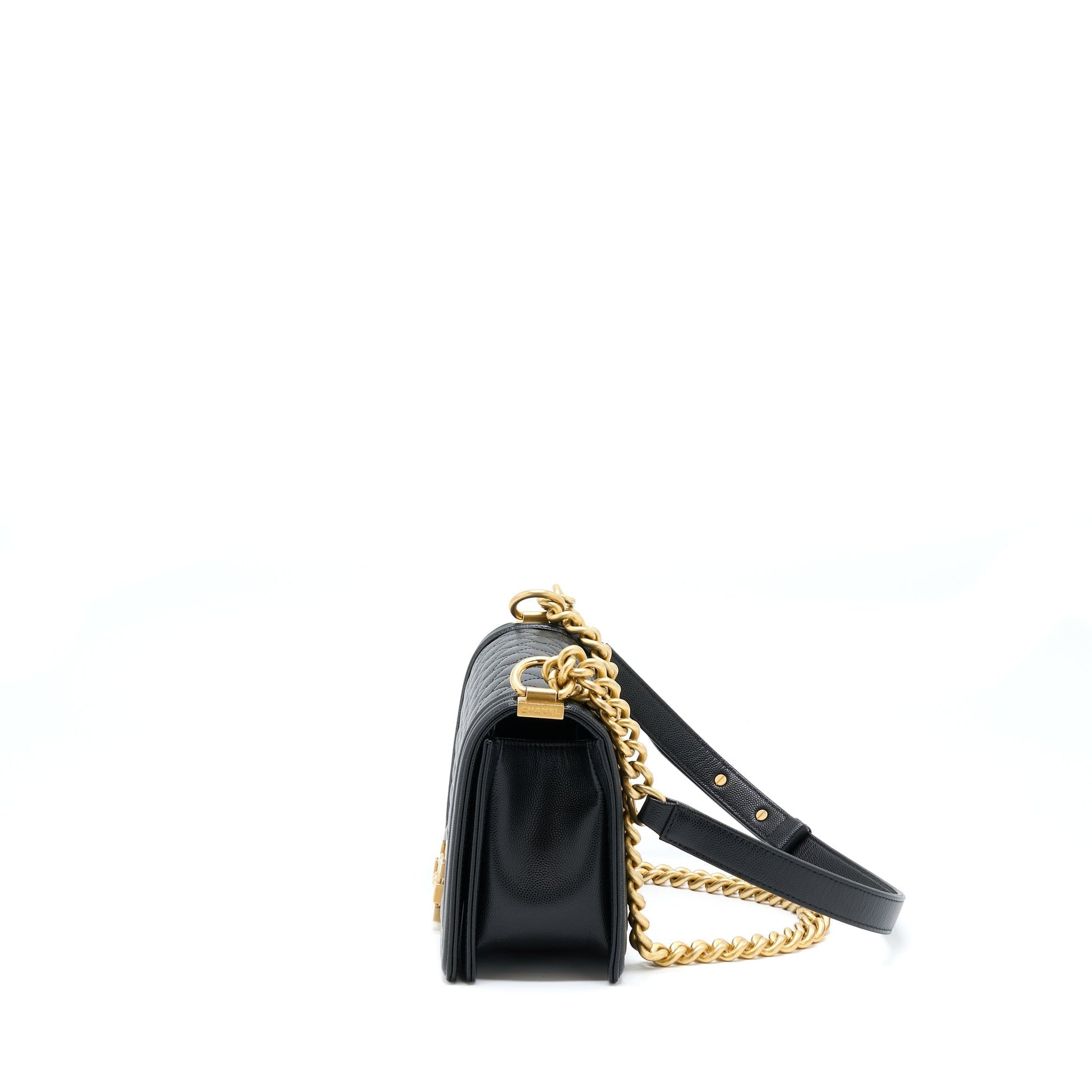 Chanel Boy Caviar Brushed GHW Black Handbag