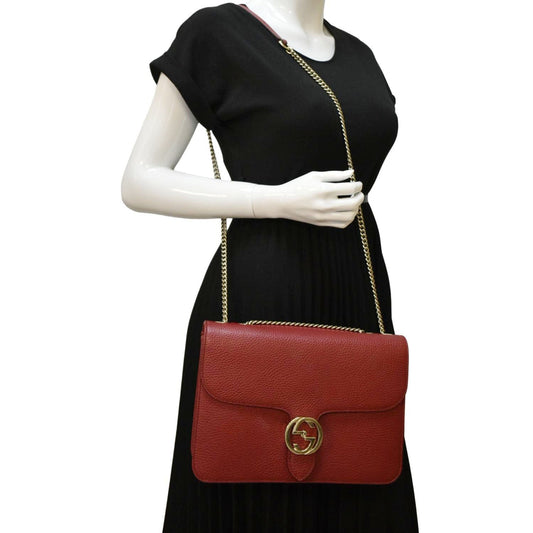Gucci Interlocking Calfskin Crossbody Bag Leather Red