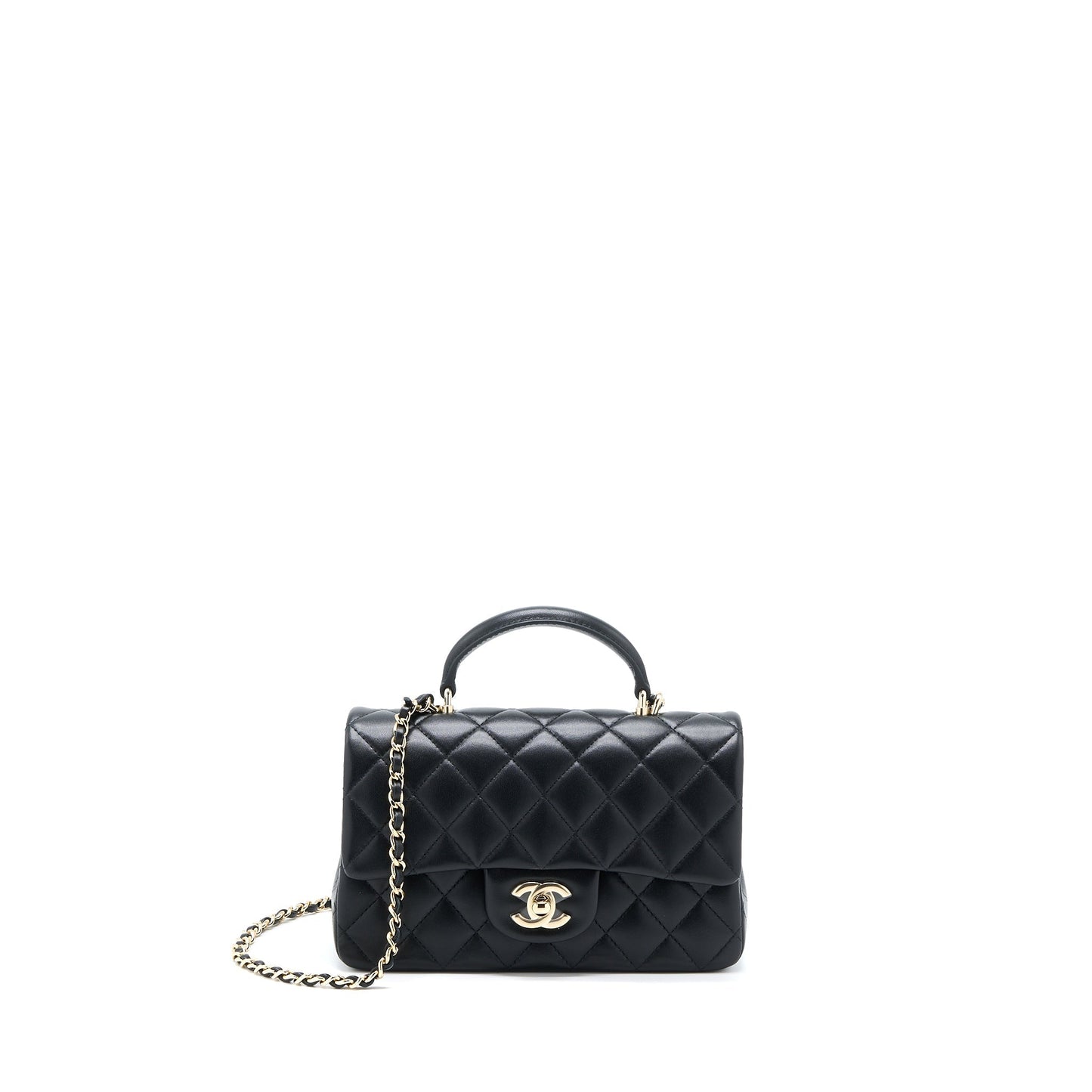 Chanel Top Handle Rectangular Flap Lambskin LGHW Black Shoulder Bag Microchip 1