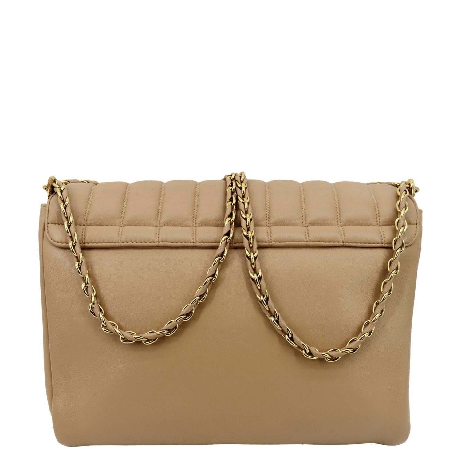 Fendi Claudia Pequin Crossbody Bag Leather Beige Embossed