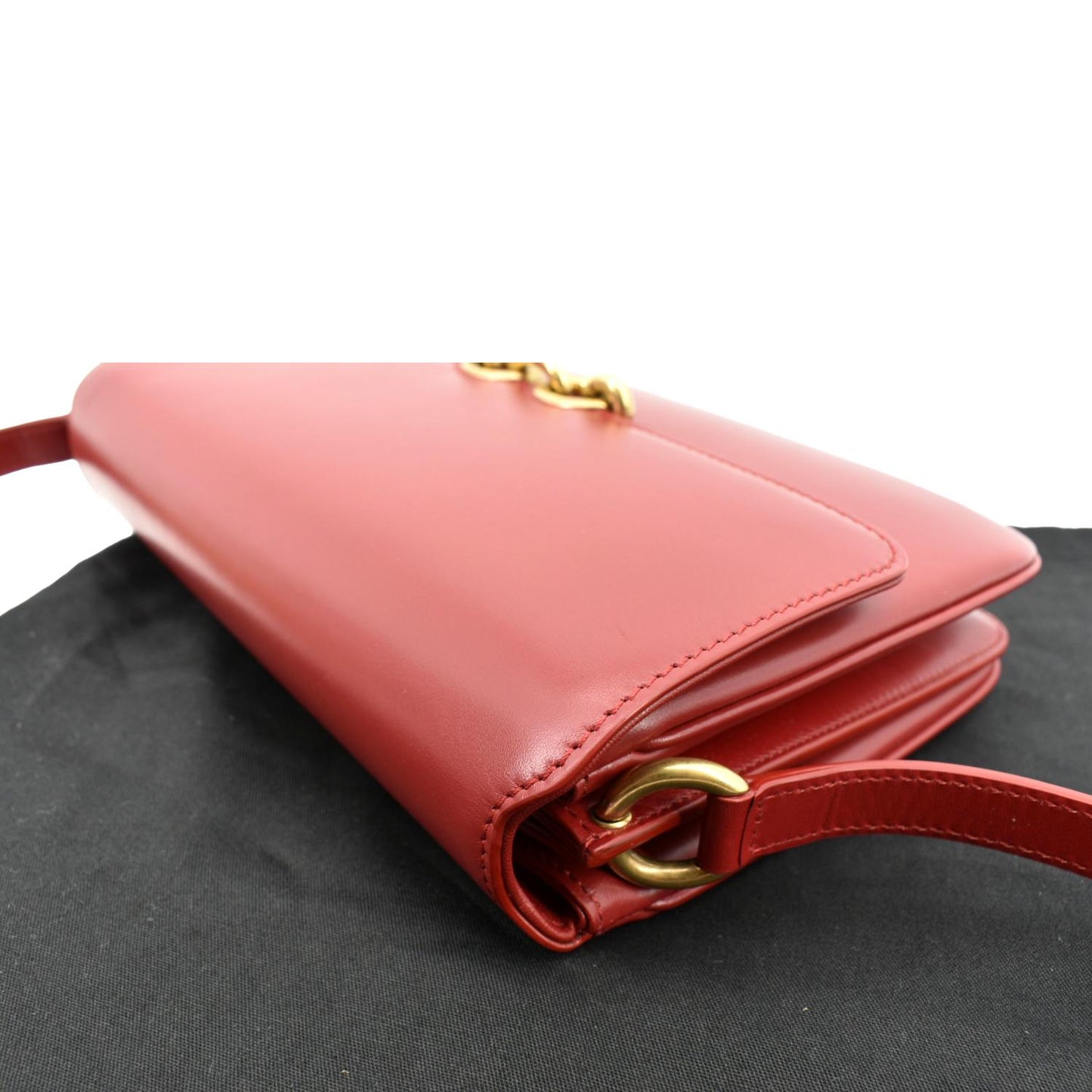 YSL Saint Laurent Yves Le Maillon Smooth Shoulder Bag Leather Red