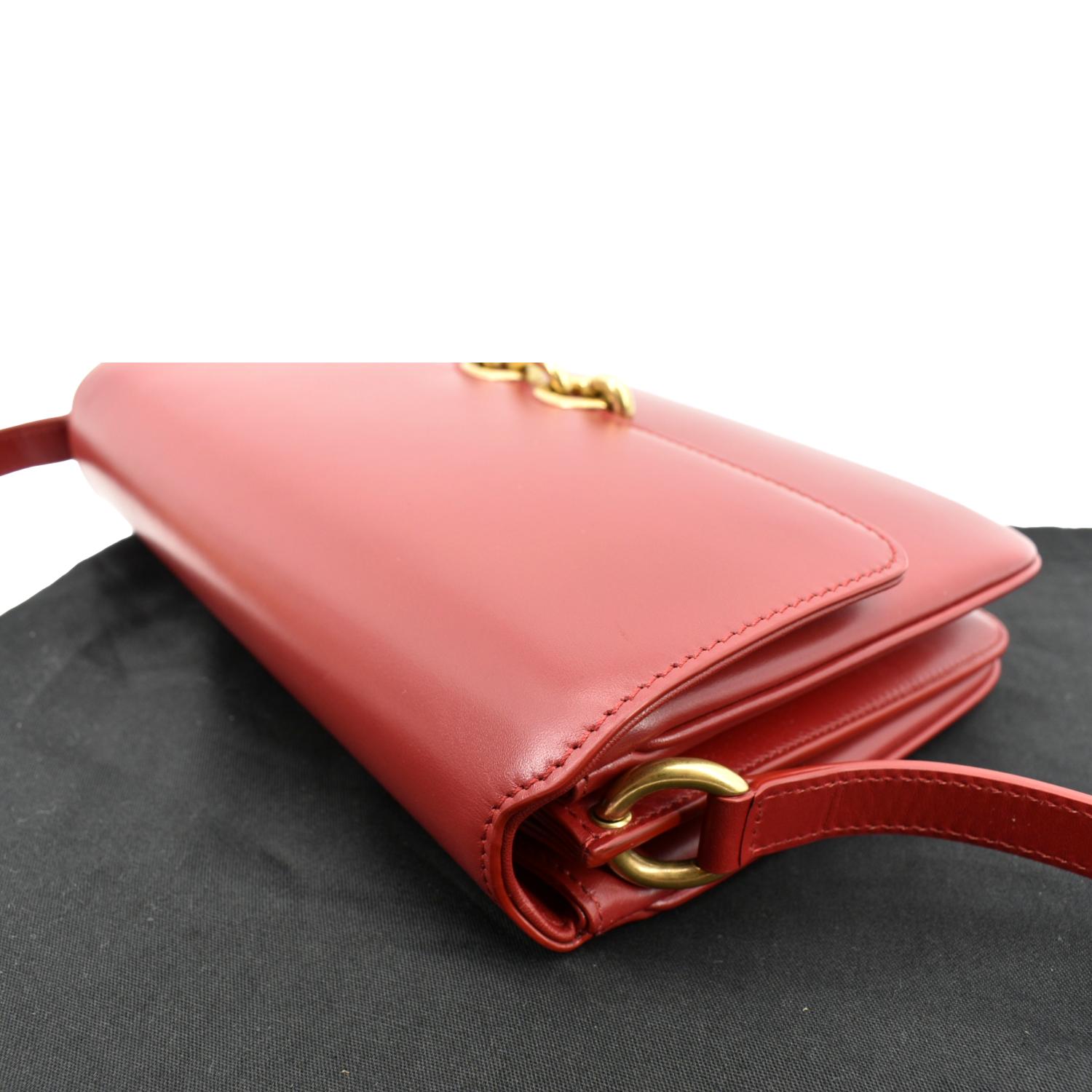 YSL Saint Laurent Yves Le Maillon Smooth Shoulder Bag Leather Red