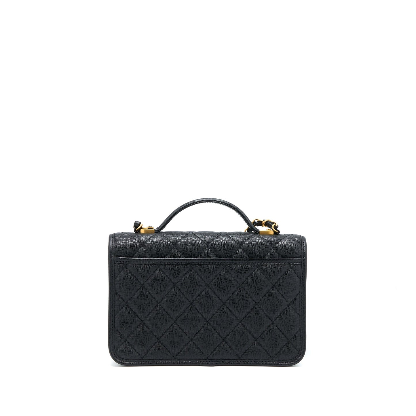 Chanel 22K Top Handle Messenger Caviar Brushed Black Messenger Bag Ghw Microchip