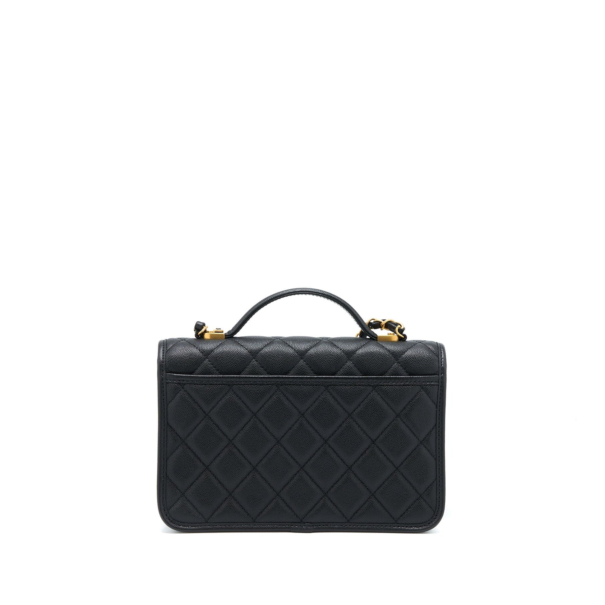 Chanel 22K Top Handle Messenger Caviar Brushed Black Messenger Bag Ghw Microchip