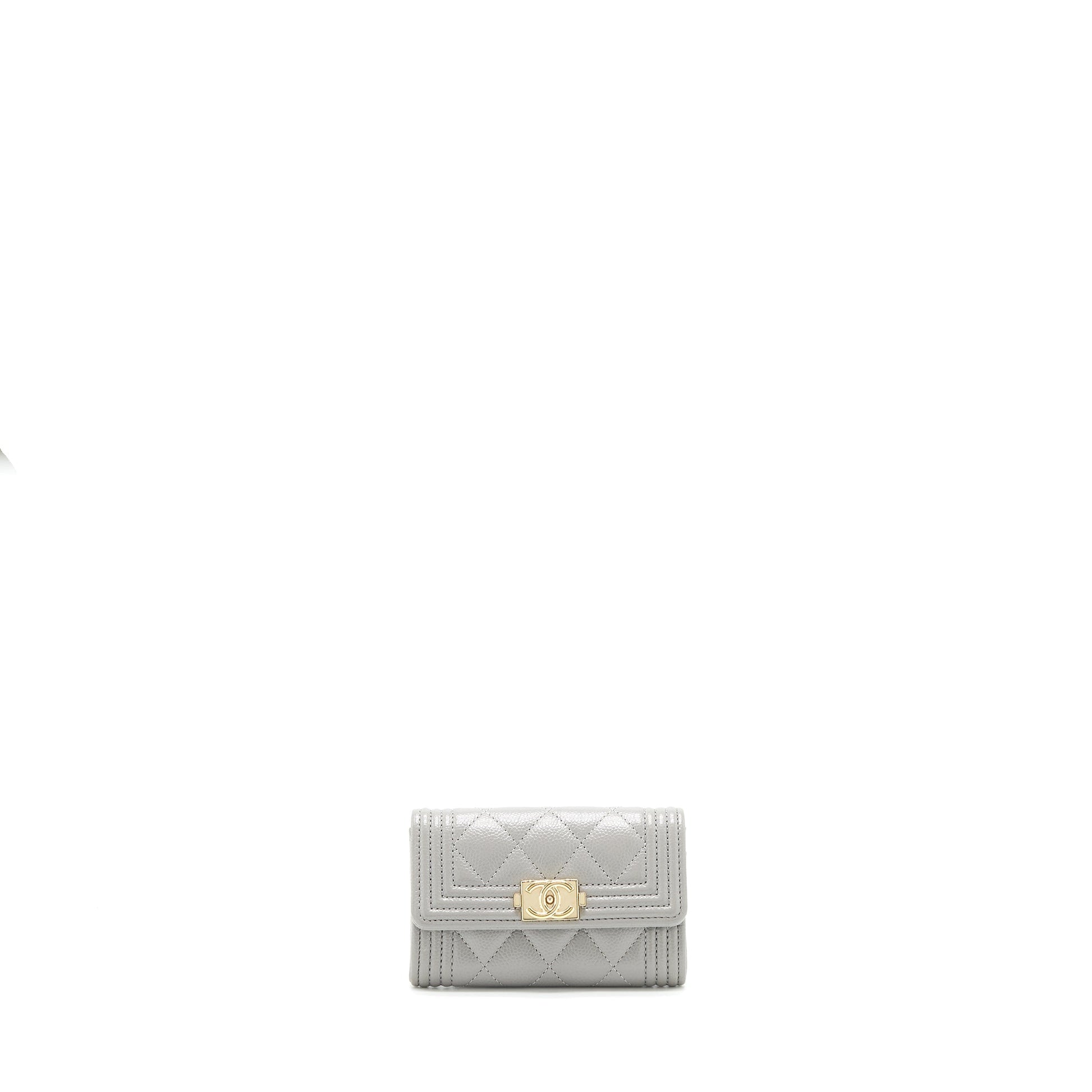 Chanel Boy Flap card holder Caviar light Grey Wallet Case