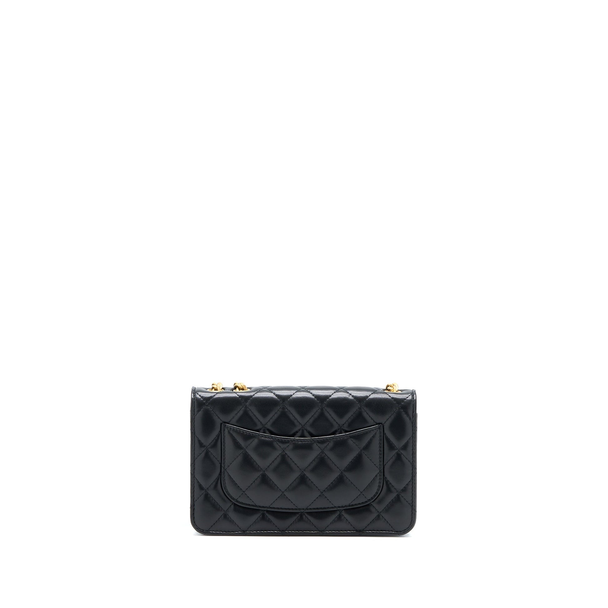 Chanel 22K Pillar On Lambskin Brushed GHW Black Gold Wallet Case Ghw Microchip
