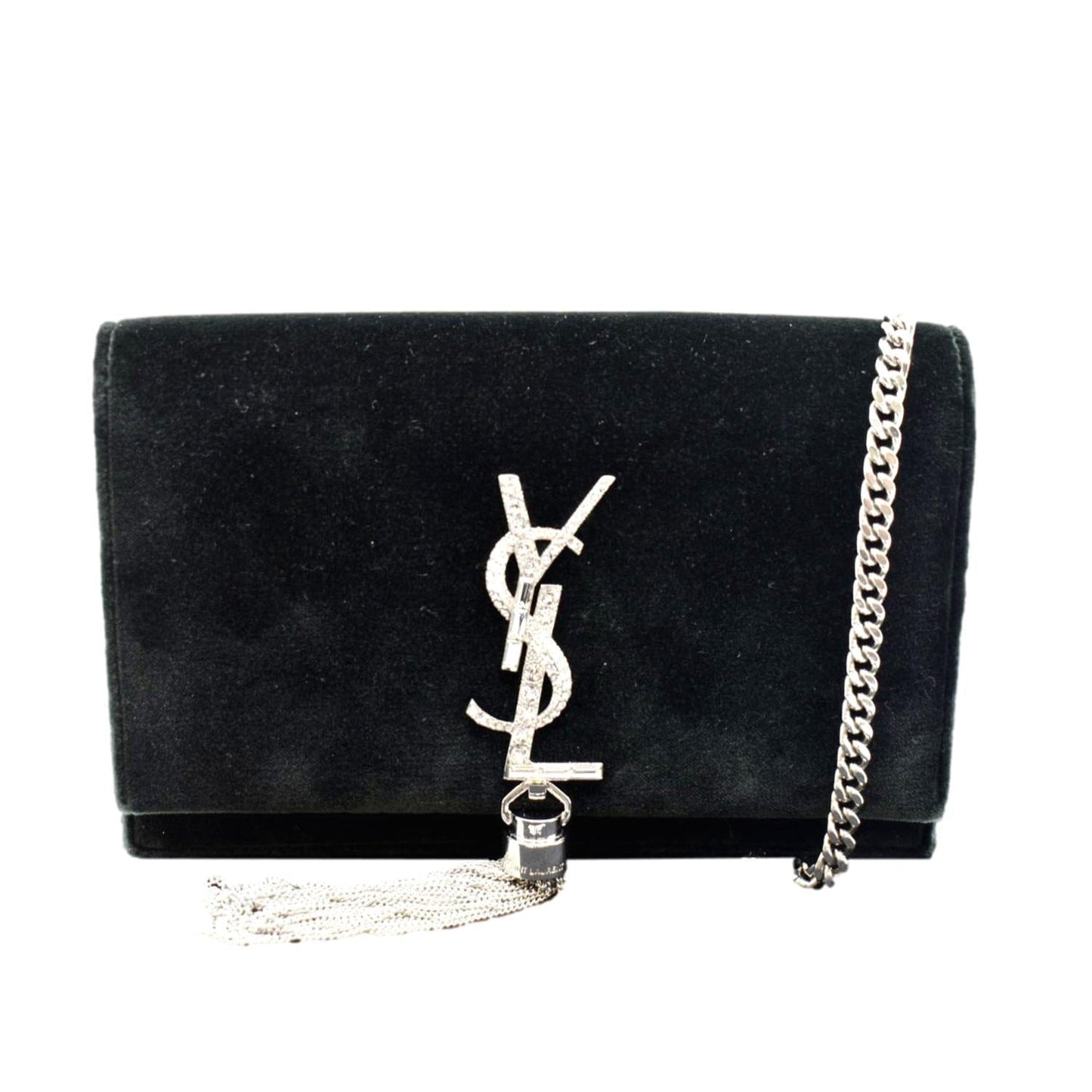 YSL Saint Laurent Saint Crystal Kate Tassel Velvet Crossbody Bag Green Medium