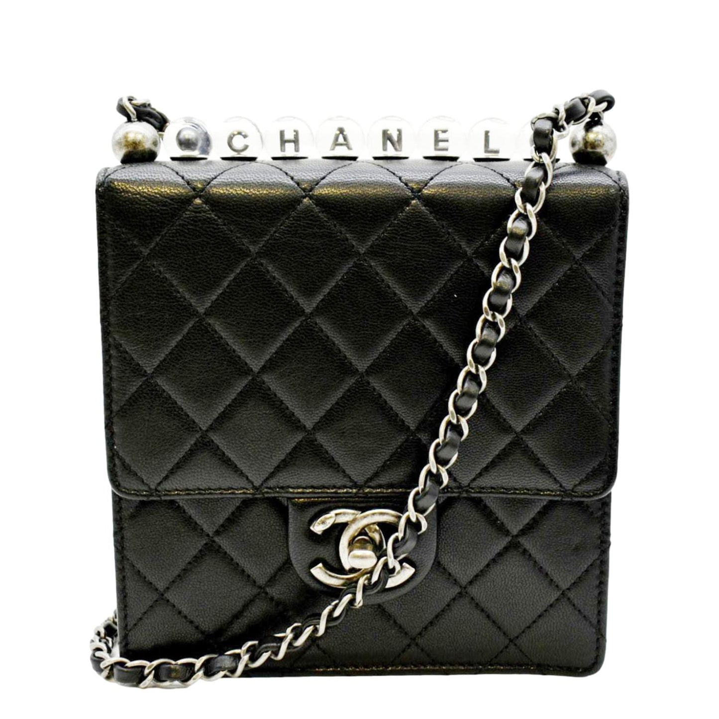 Chanel Chic Pearls Flap Quilted Leather Calfskin Black Travel Bag