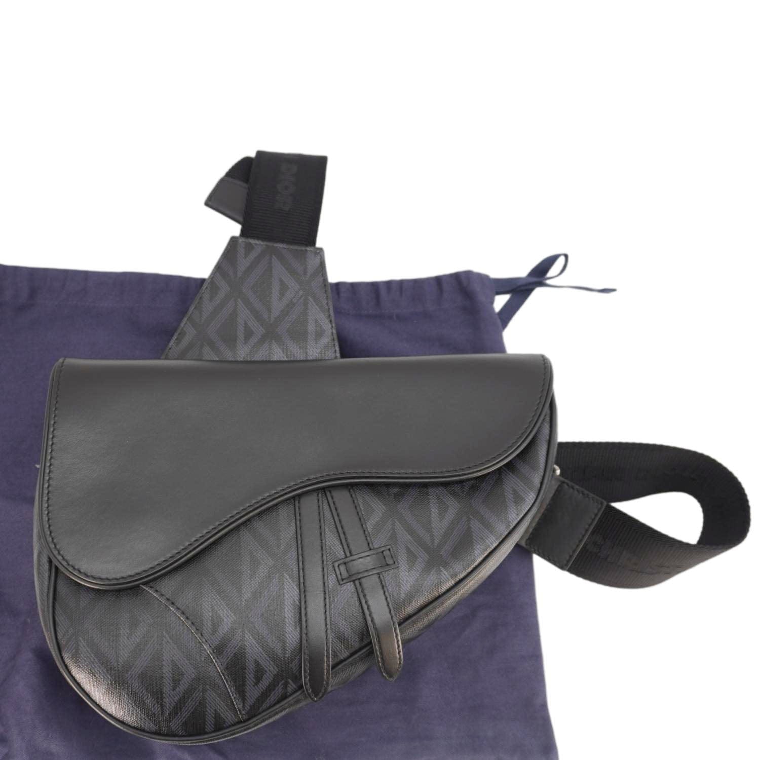 Dior Diamond Saddle Crossbody Bag Canvas Black