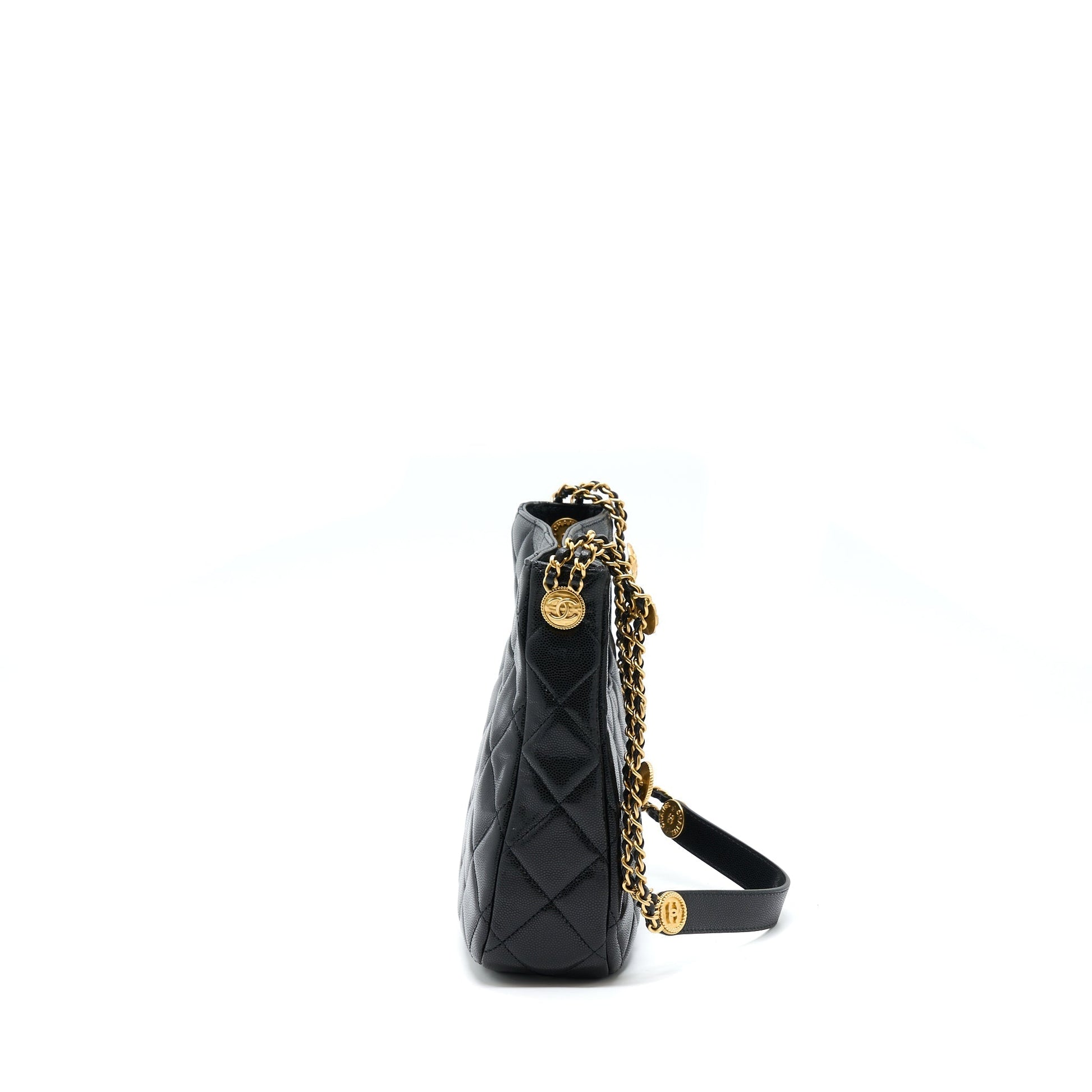 Chanel 22A Twist Your Buttons Hobo Caviar Black Shoulder Bag